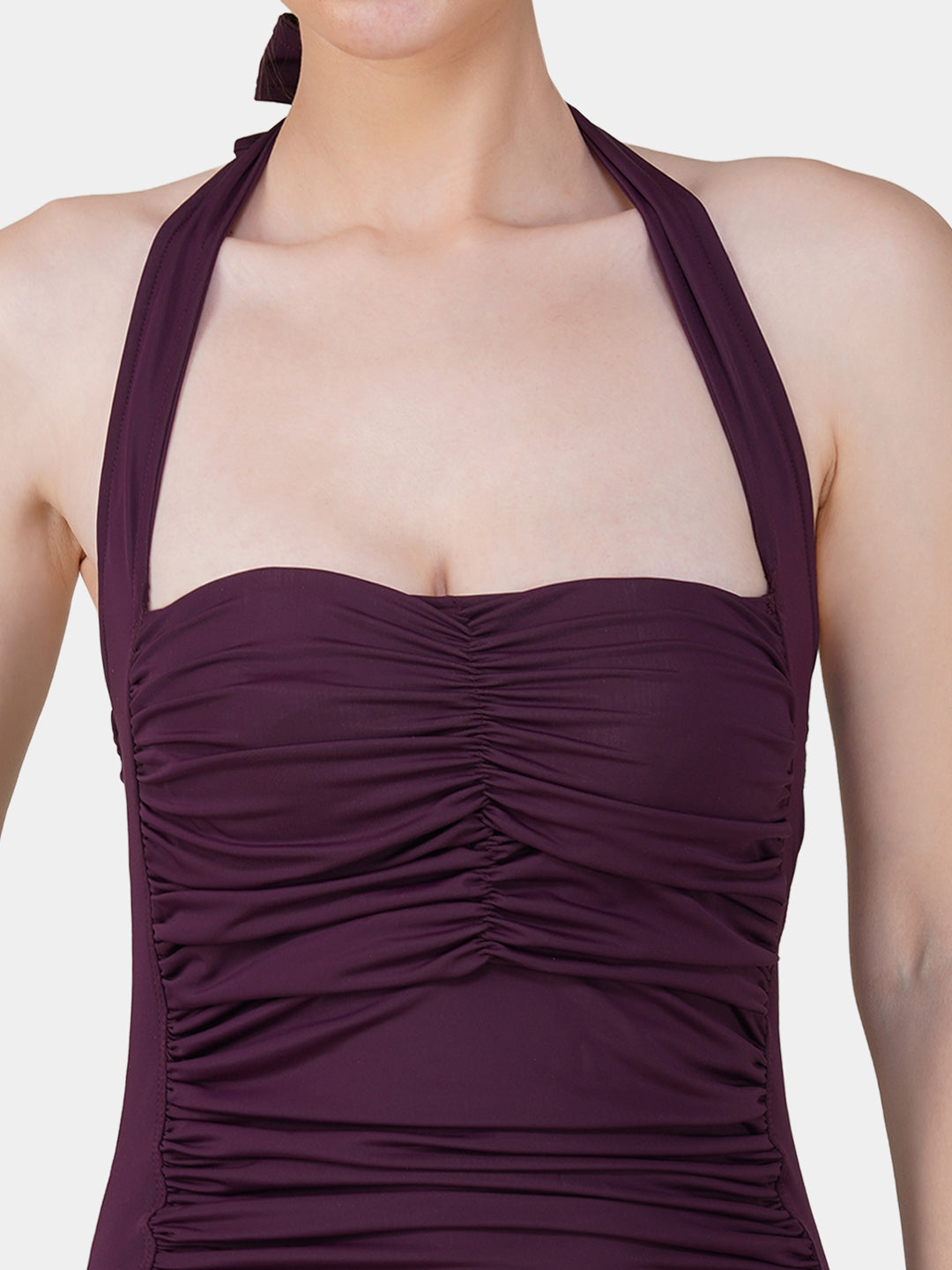 Brauch Maroon Padded Ruched Halter Neck Swimdress