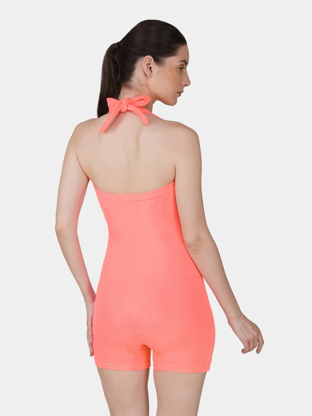Brauch Coral Pink Padded Ruched Halter Neck Swimdress