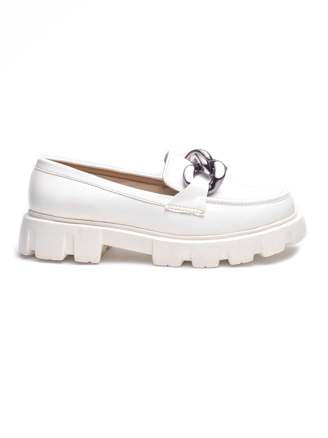 Brauch White Solid Embellished Loafer Shoe