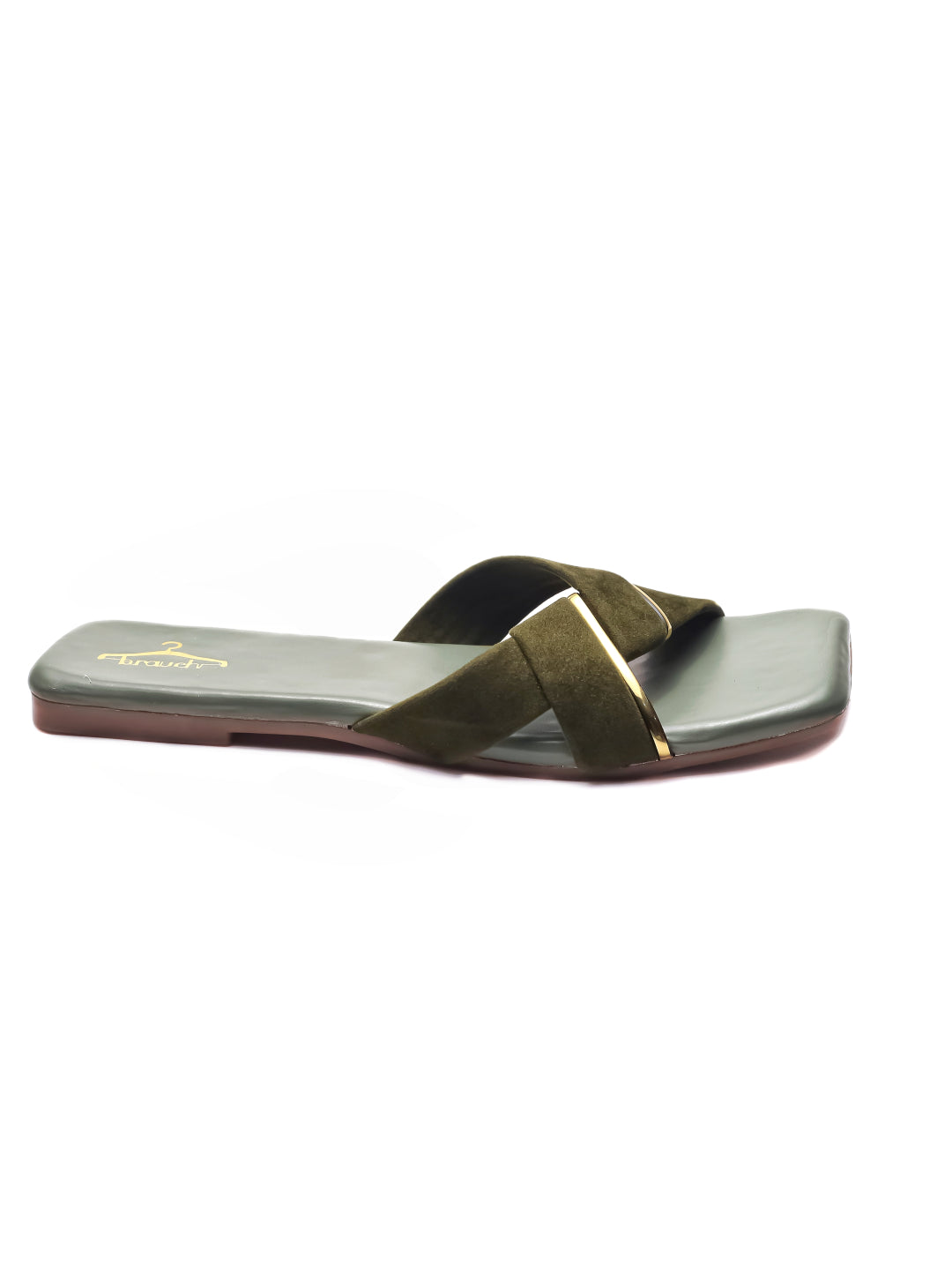 Brauch Women Olive Suede Cross Flats