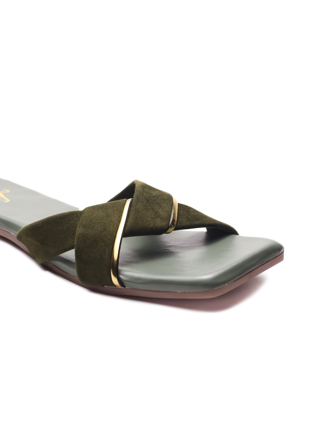 Brauch Women Olive Suede Cross Flats