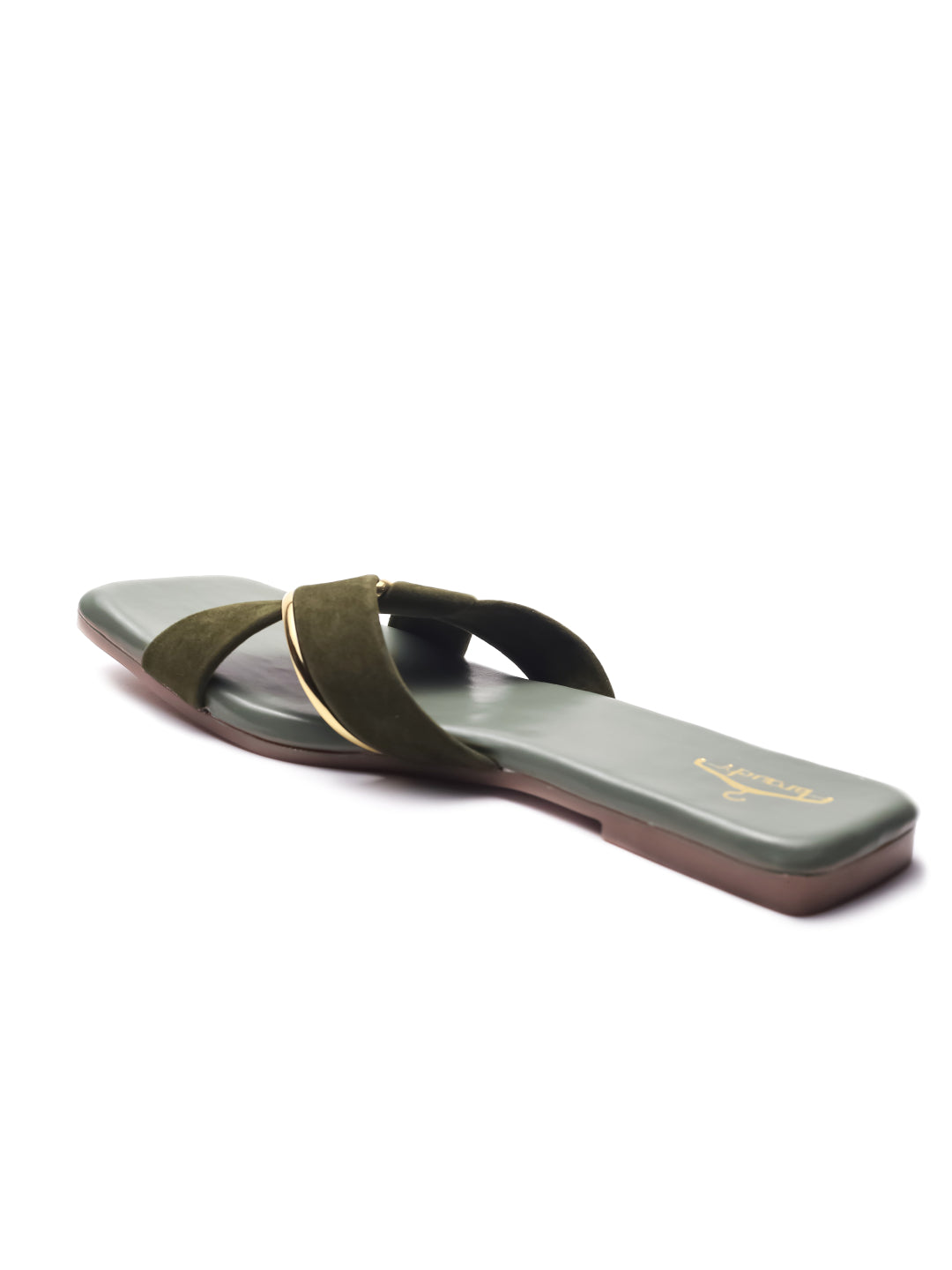 Brauch Women Olive Suede Cross Flats