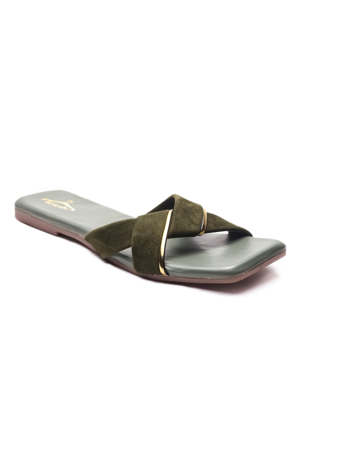 Brauch Women Olive Suede Cross Flats