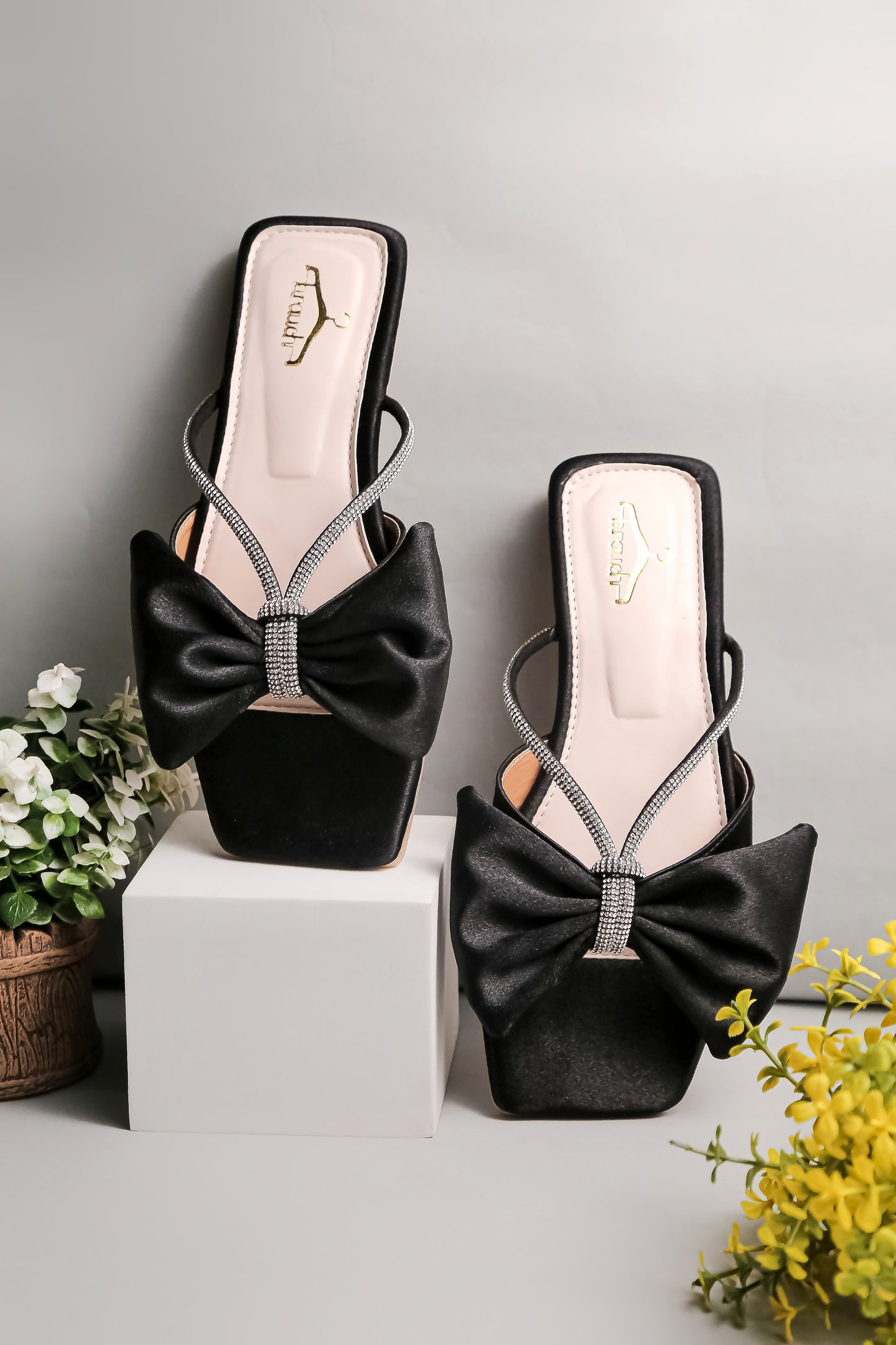 Brauch Women Black Rhinestone Bow Flats