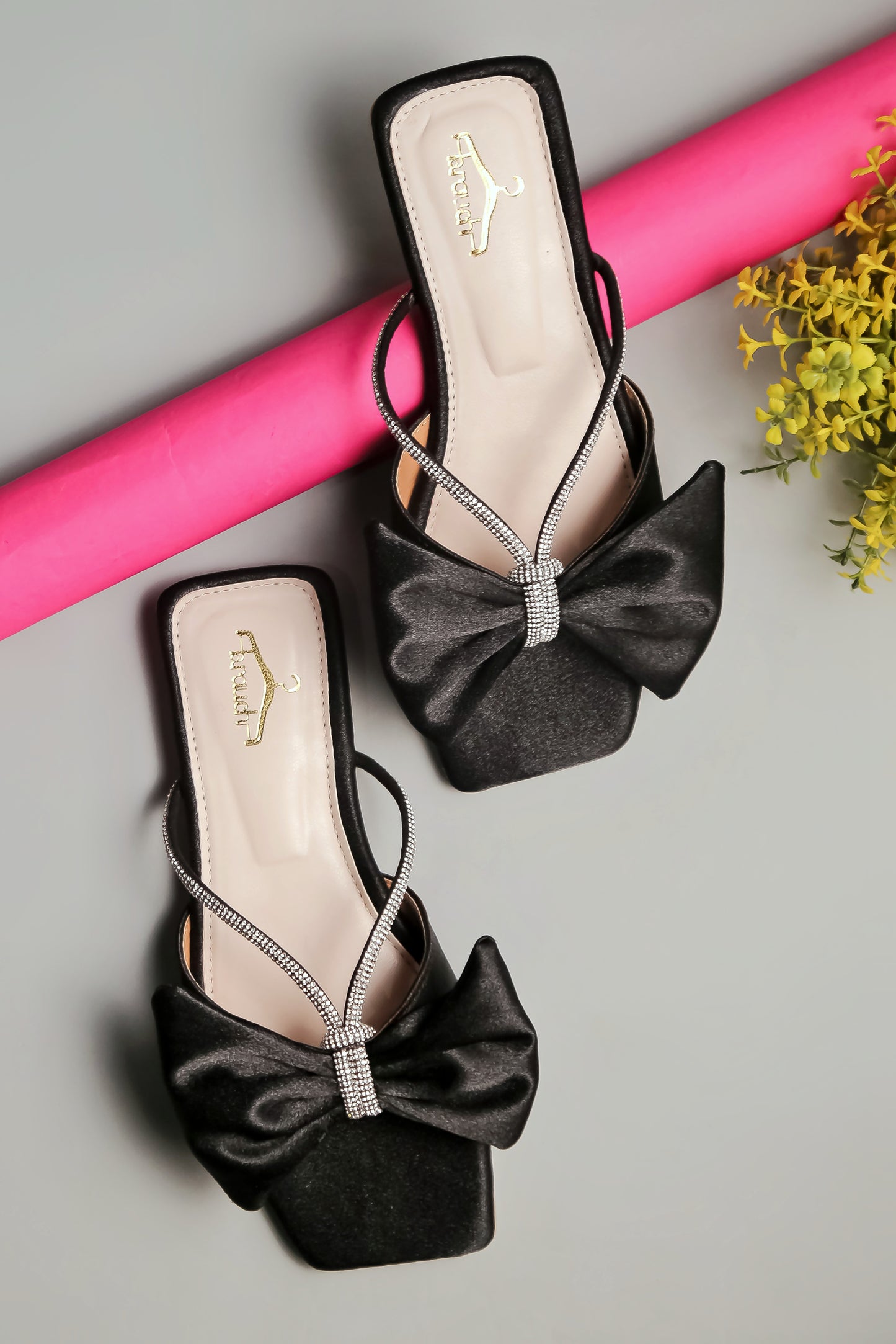 Brauch Women Black Rhinestone Bow Flats