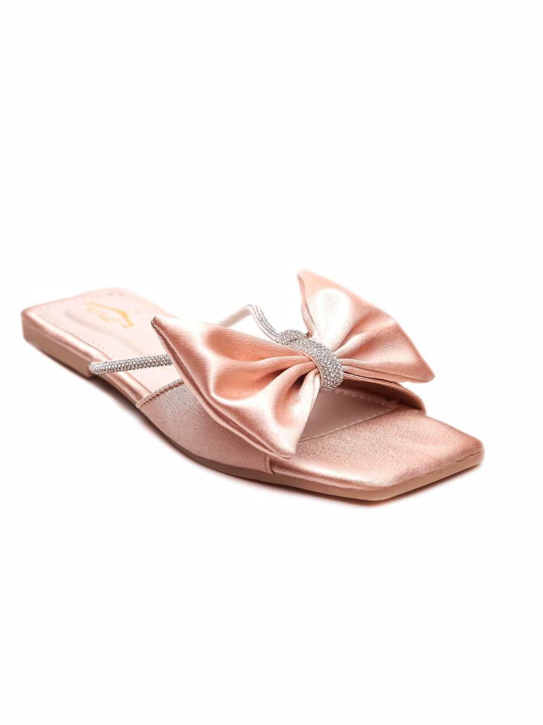 Brauch Women Peach Rhinestone Bow Flats