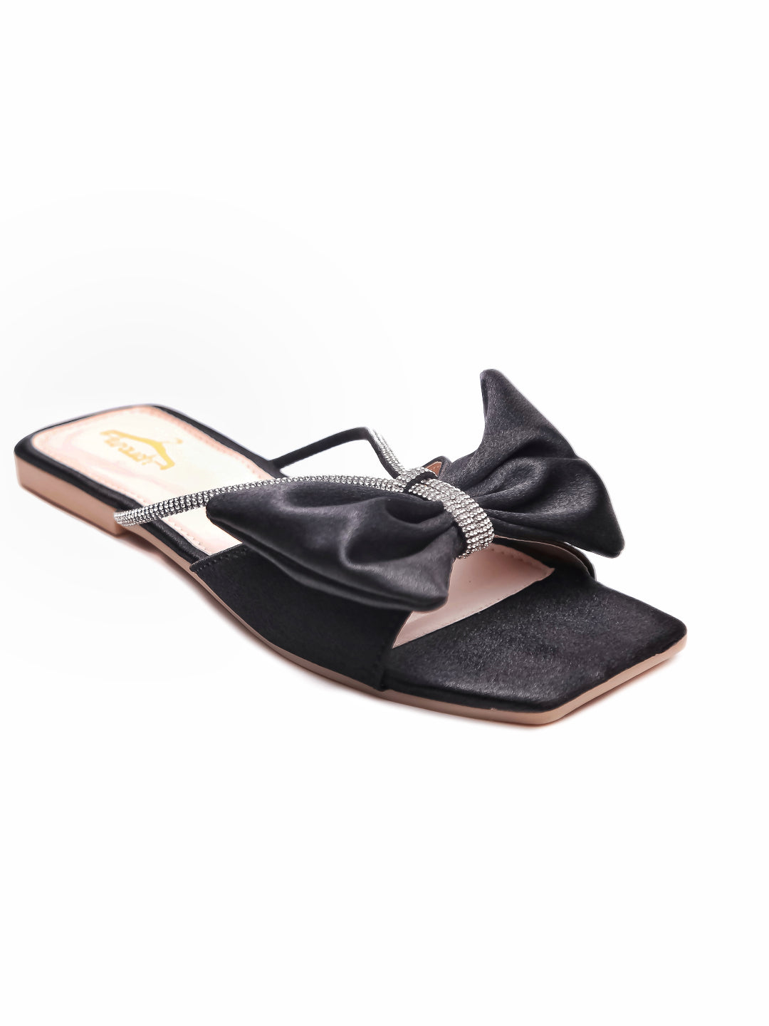 Brauch Women Black Rhinestone Bow Flats