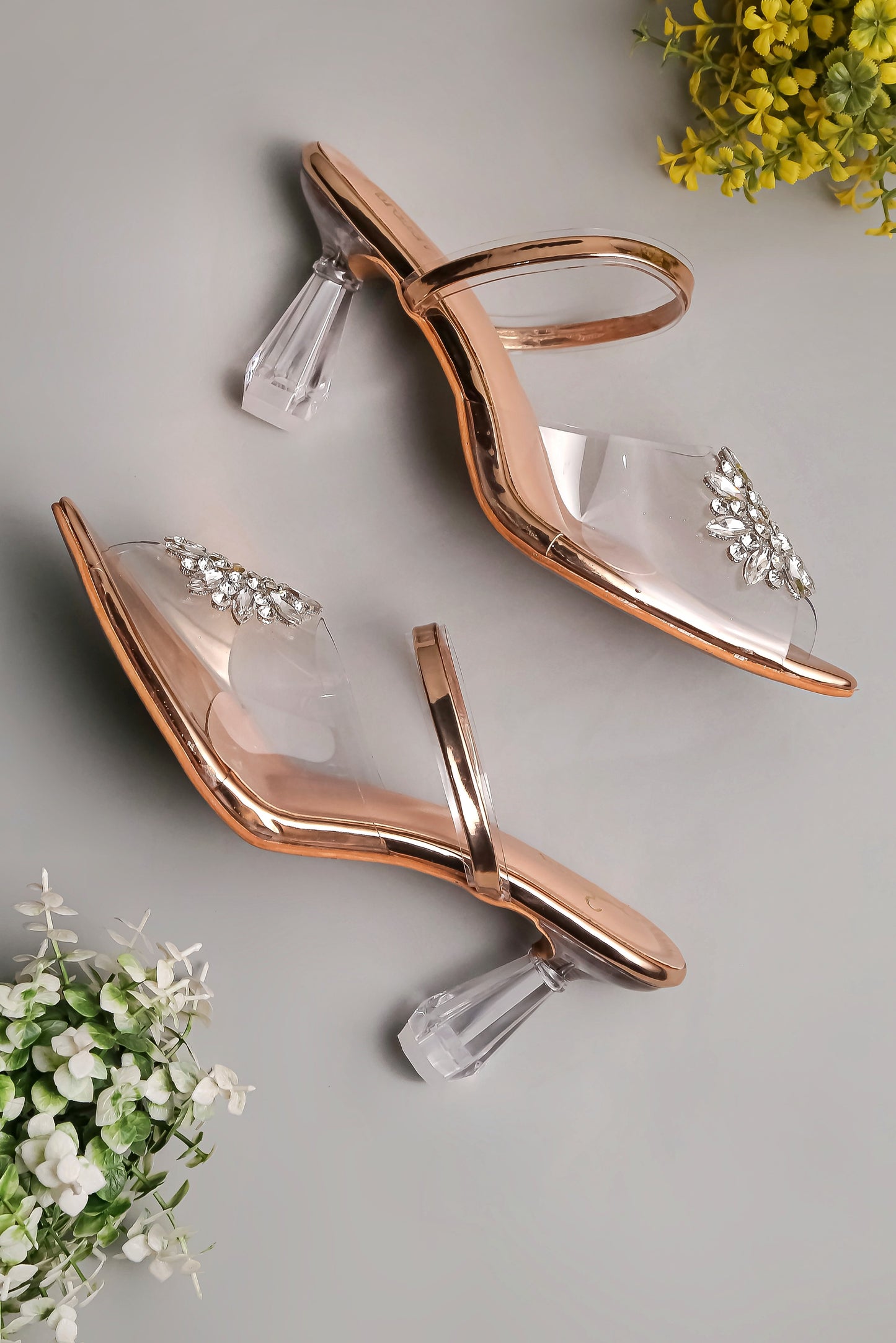 Brauch Rose Gold Diamond Buckle Transparent Peep Toe Heel