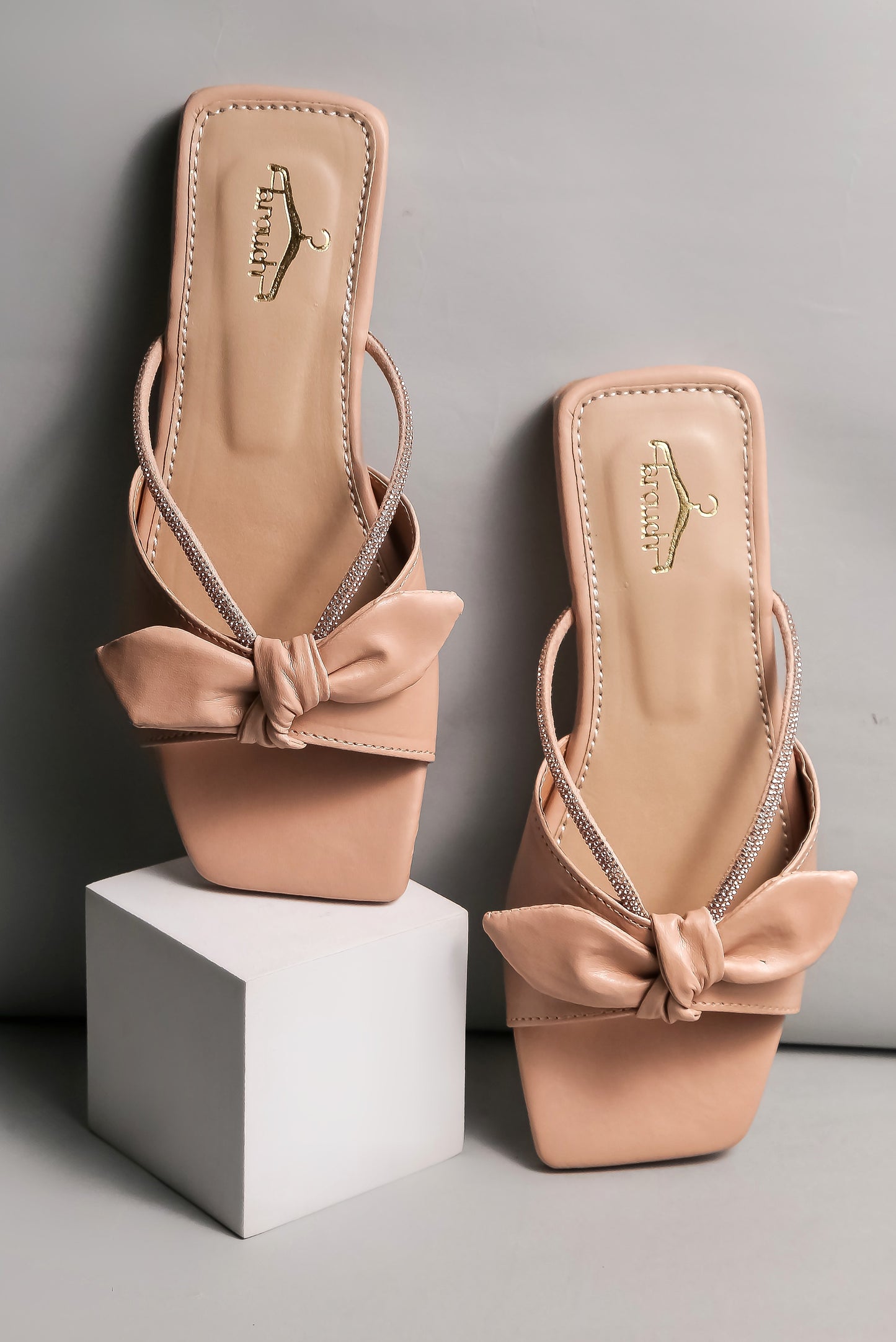 Brauch Women Peach Rhinestone Embellished Bow Flats