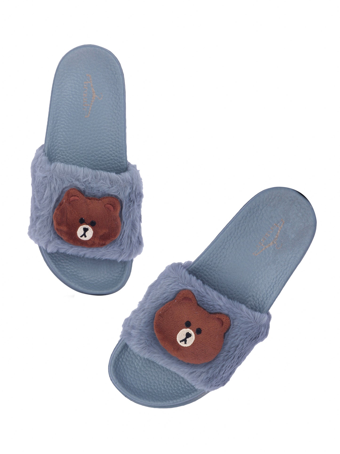 Brauch Women's Grey Fur Bear Slides