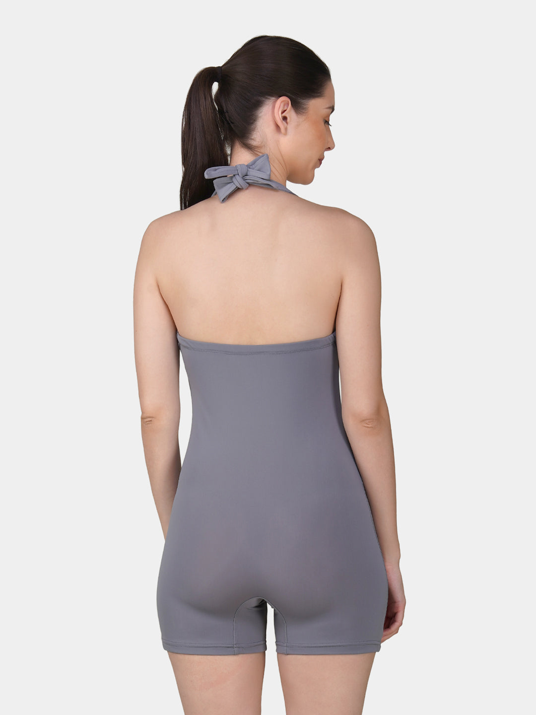 Brauch Grey Padded Ruched Halter Neck Swimdress