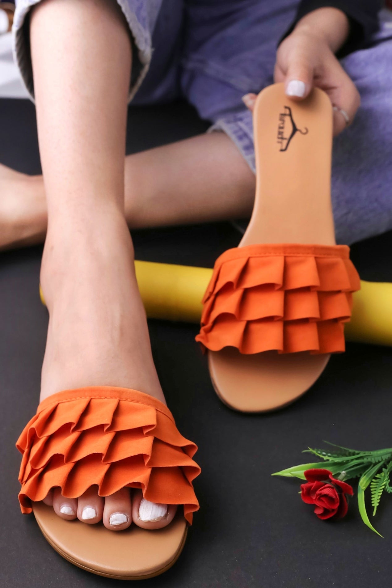 Brauch Orange Suede Frock Flats