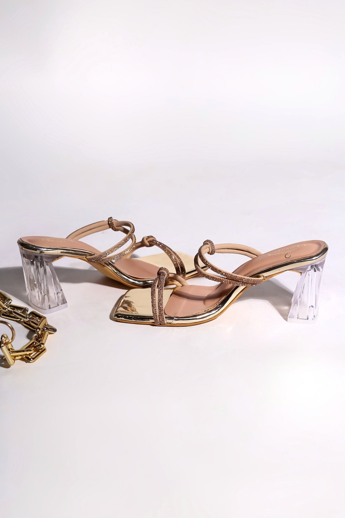 Brauch Gold Rhinestone Multistrap Knot heels