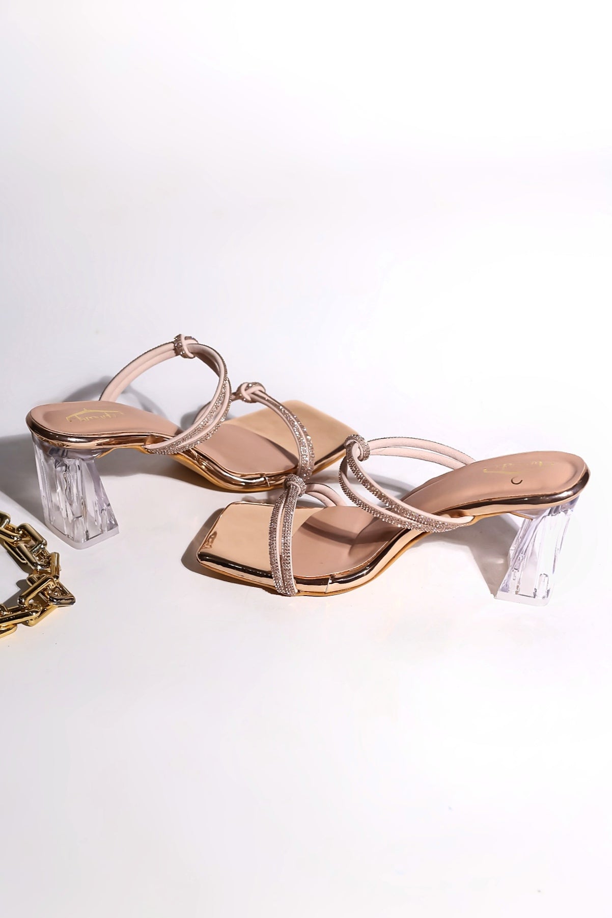 Brauch Rose Gold Rhinestone Multistrap Knot heels