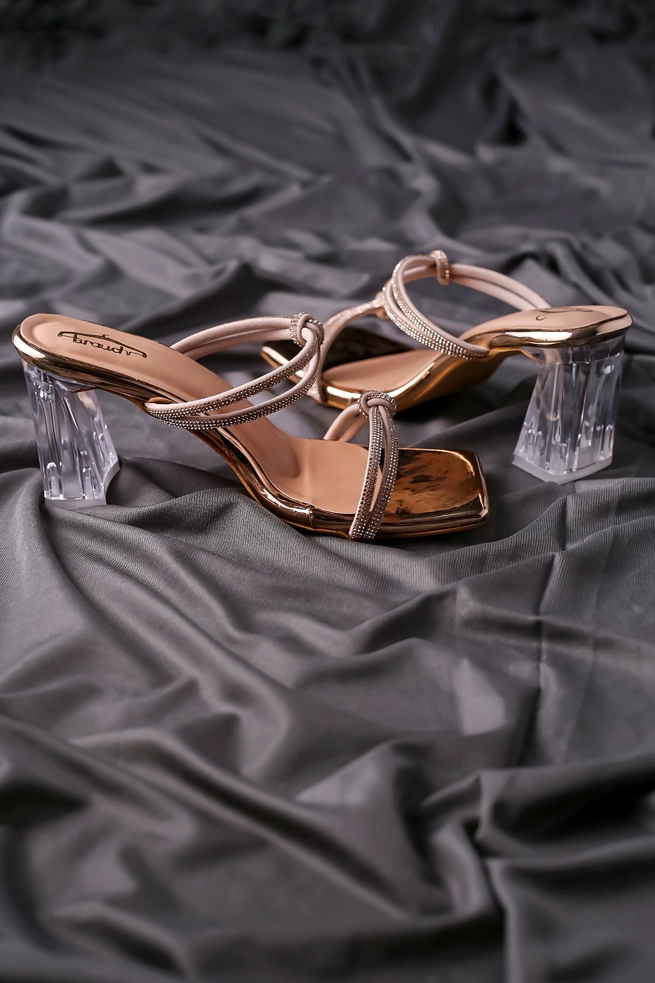 Brauch Rose Gold Rhinestone Multistrap Knot heels