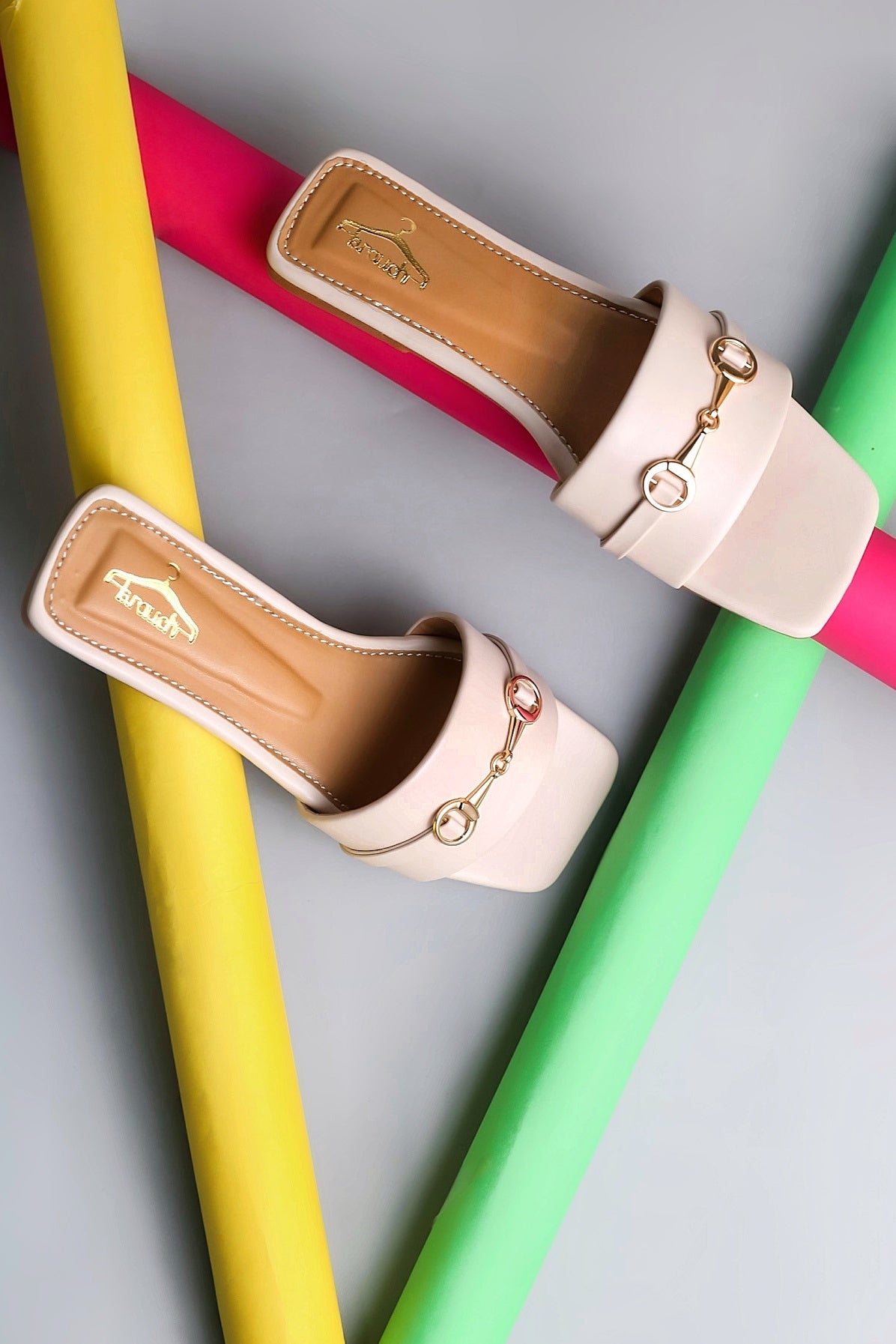 Brauch Women Cream Embellished Buckle Flats
