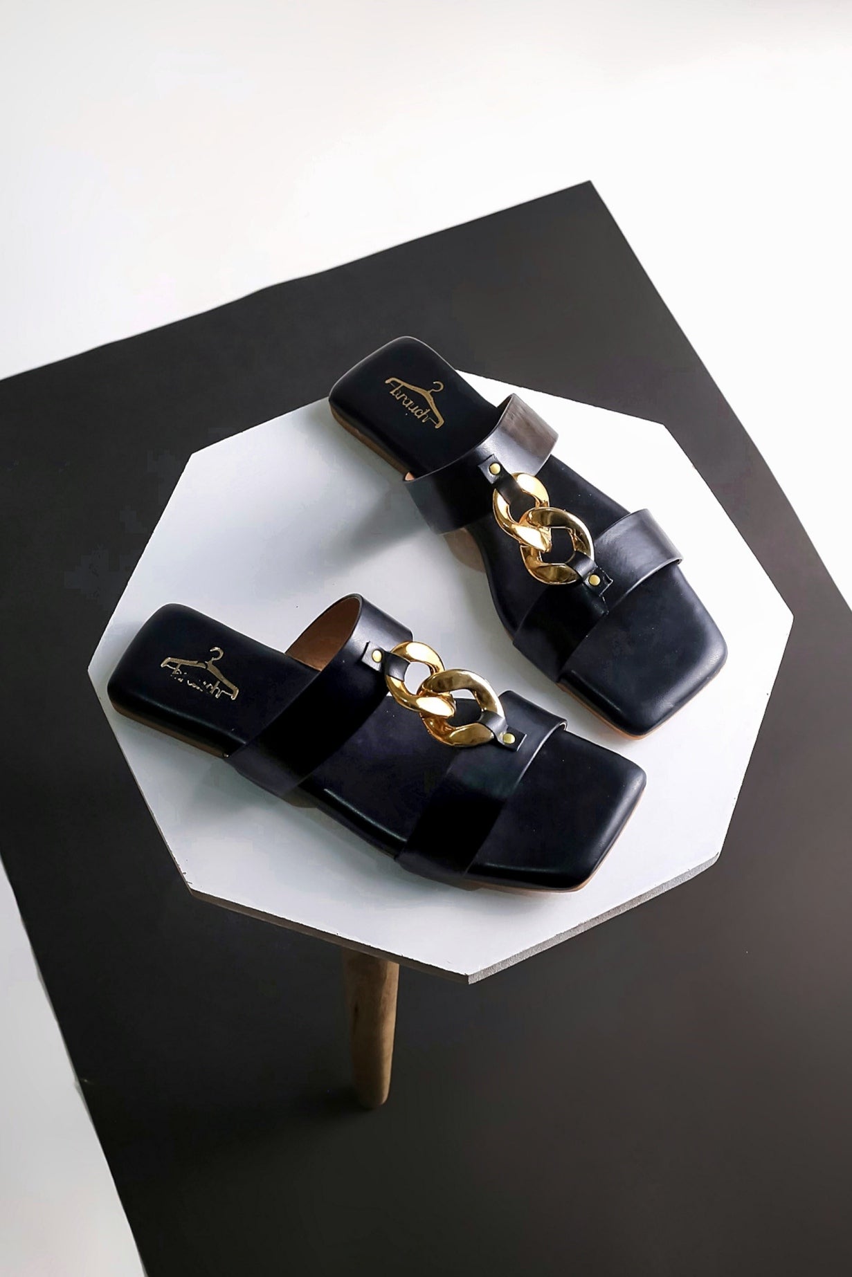 Brauch Women Black Dual Strap Embellished Buckle Flats