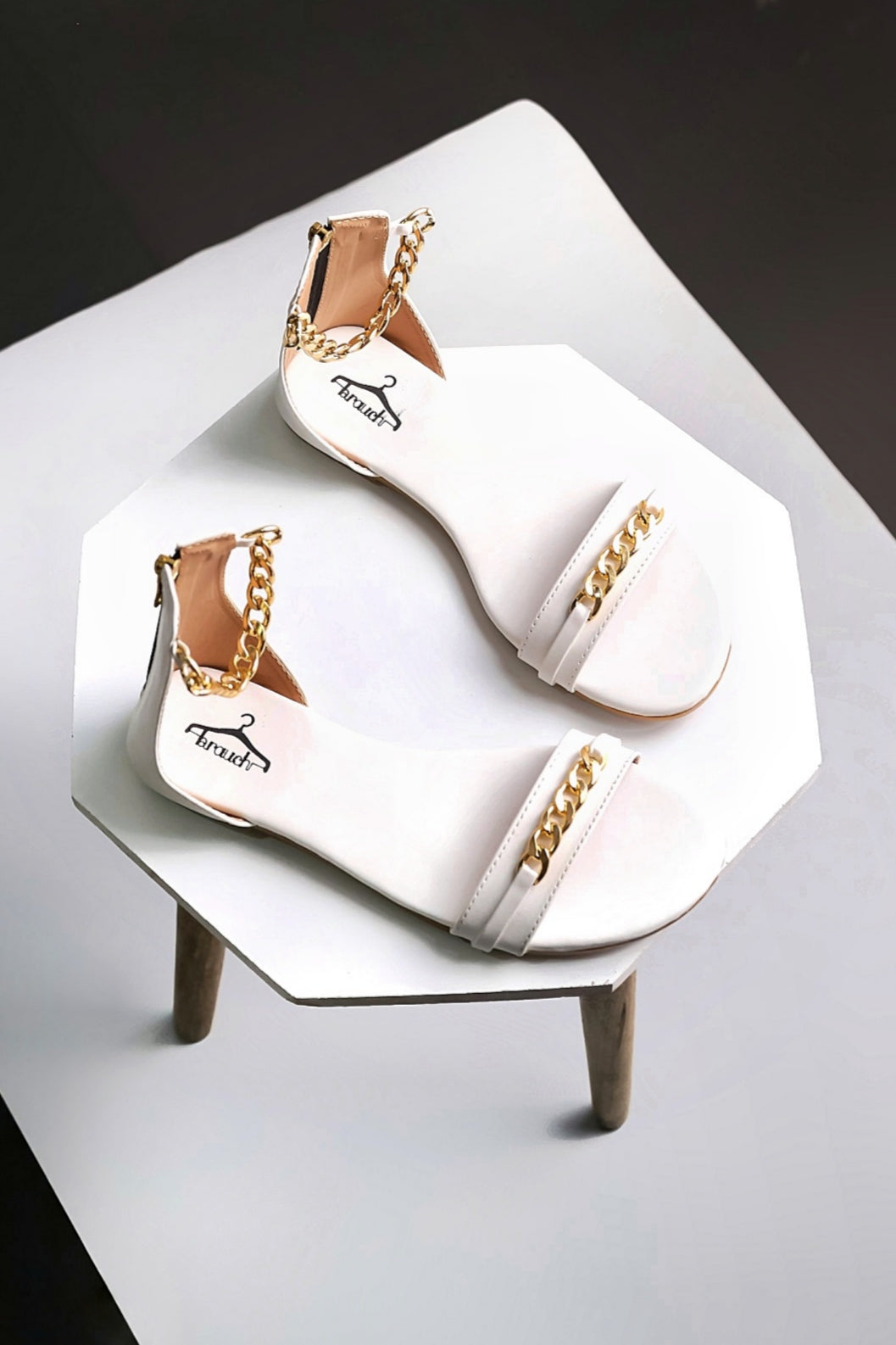 Brauch Women White High Strap Embellished Buckle Flats