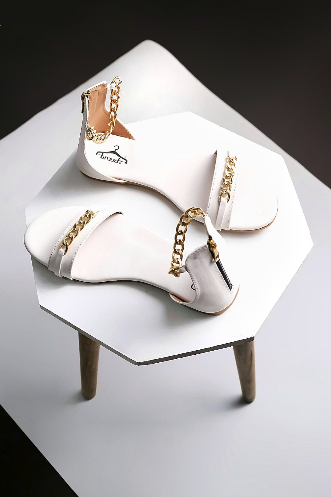 Brauch Women White High Strap Embellished Buckle Flats