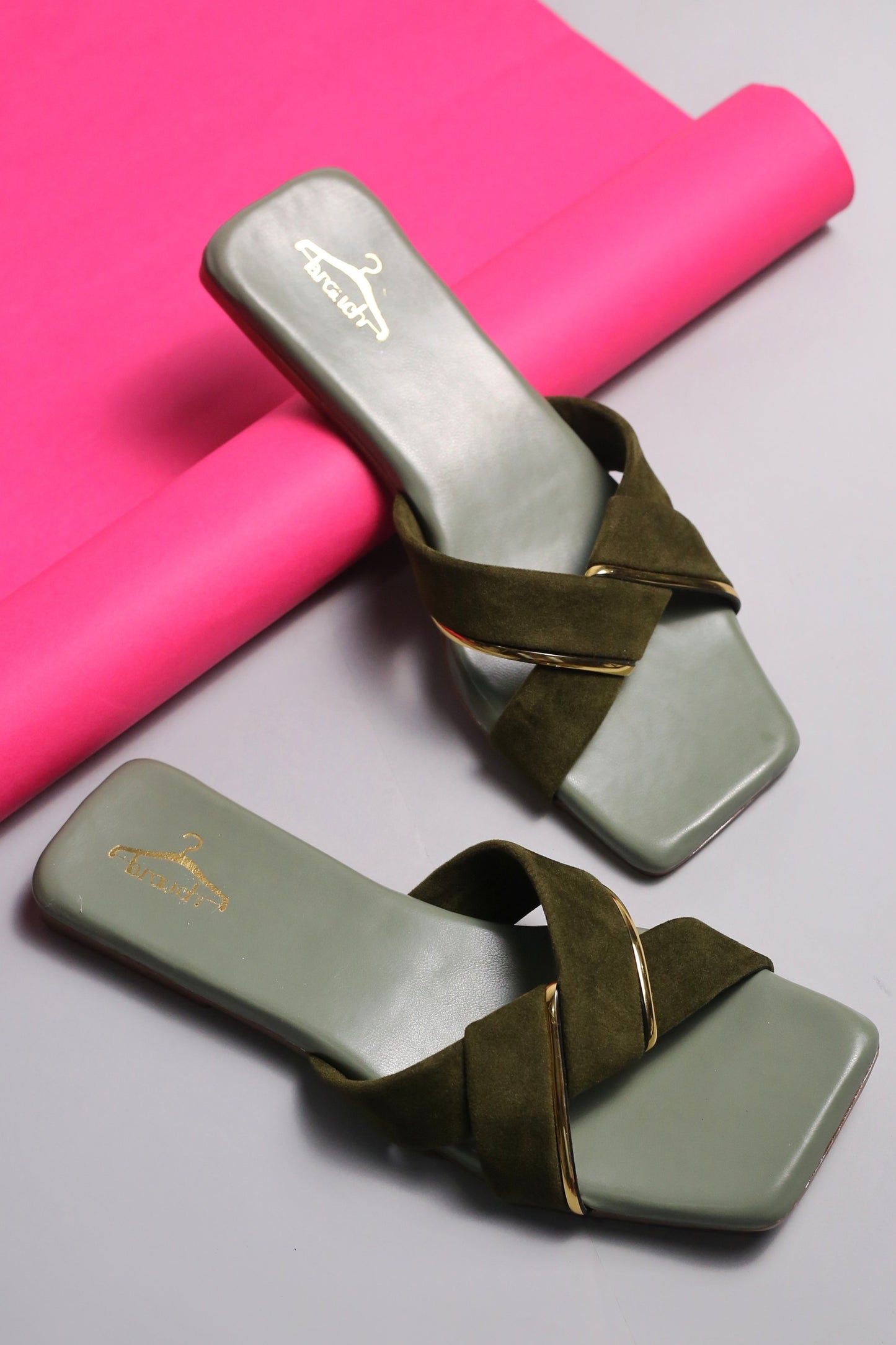 Brauch Women Olive Suede Cross Flats