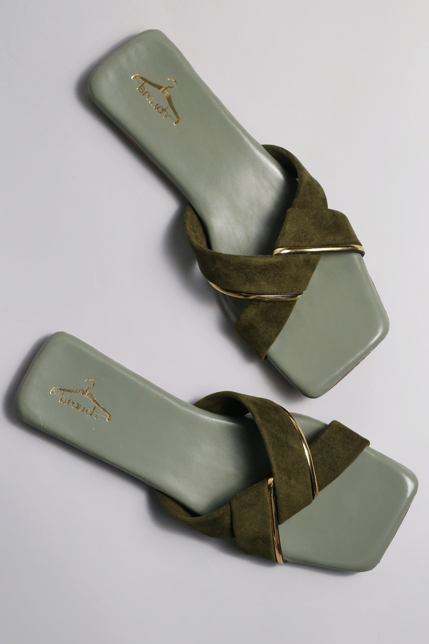 Brauch Women Olive Suede Cross Flats