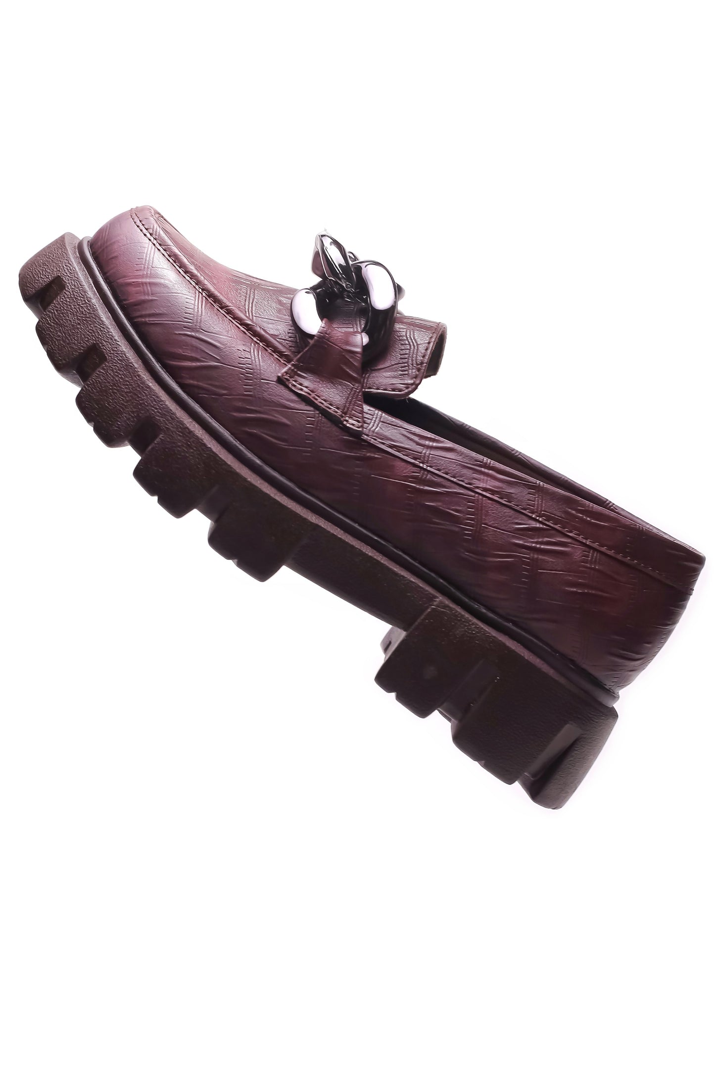 Brauch Maroon Patterned Embellished Loafer Shoe