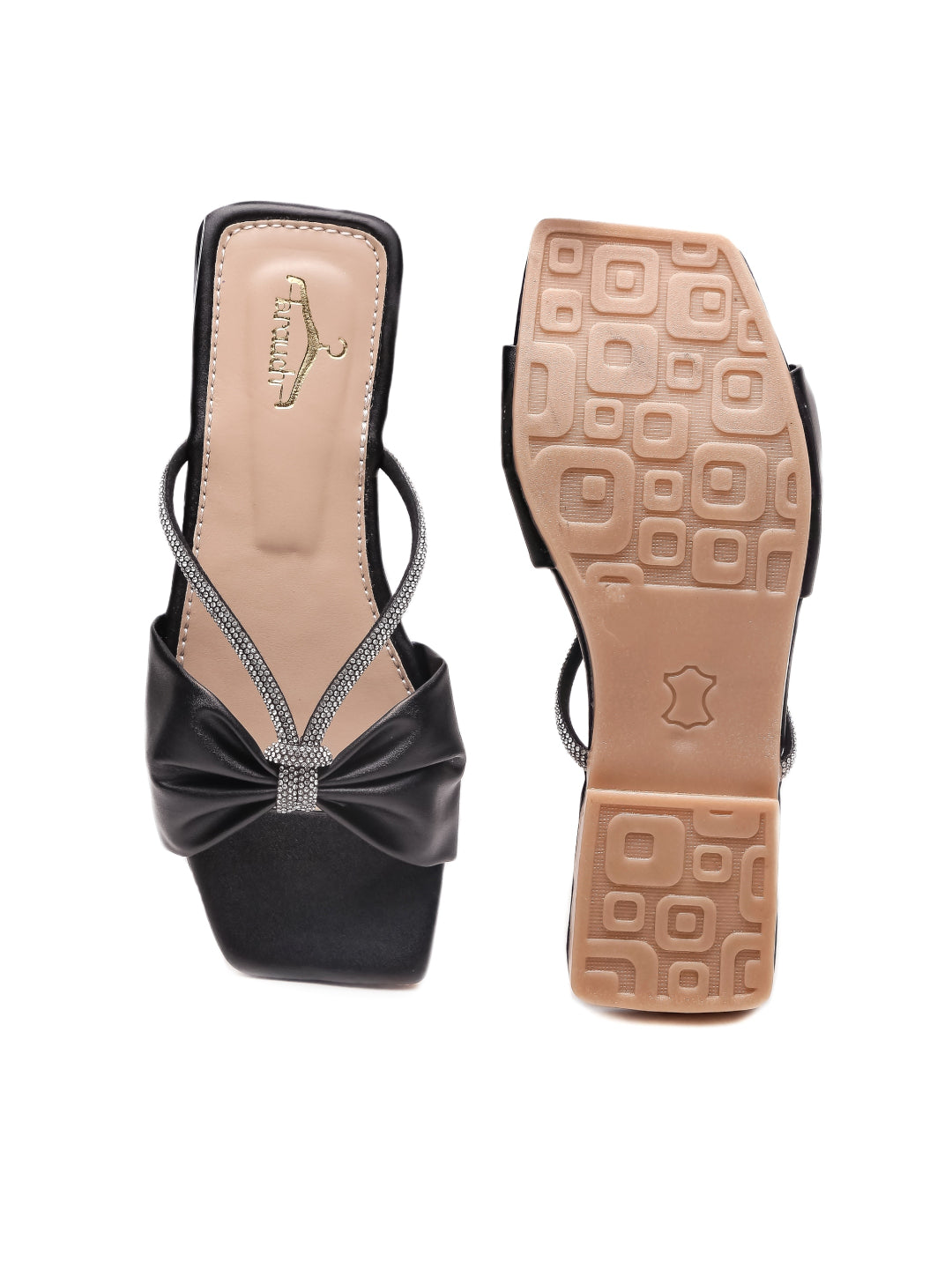 Brauch Women Black Knot Rhinestone Embellished Flats