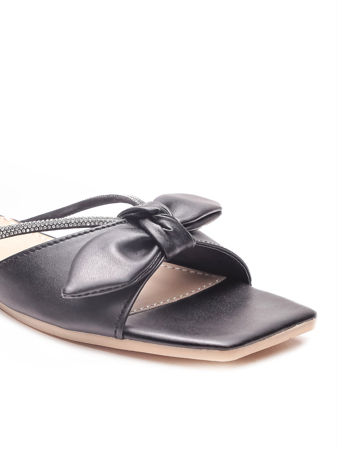 Brauch Women Black Rhinestone Embellished Bow Flats