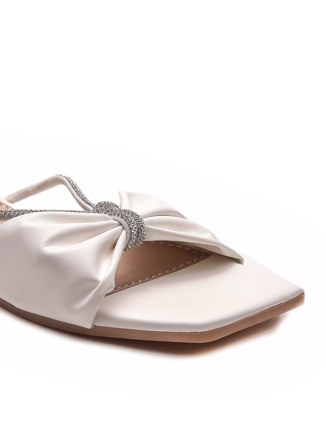 Brauch Women White Knot Rhinestone Embellished Flats