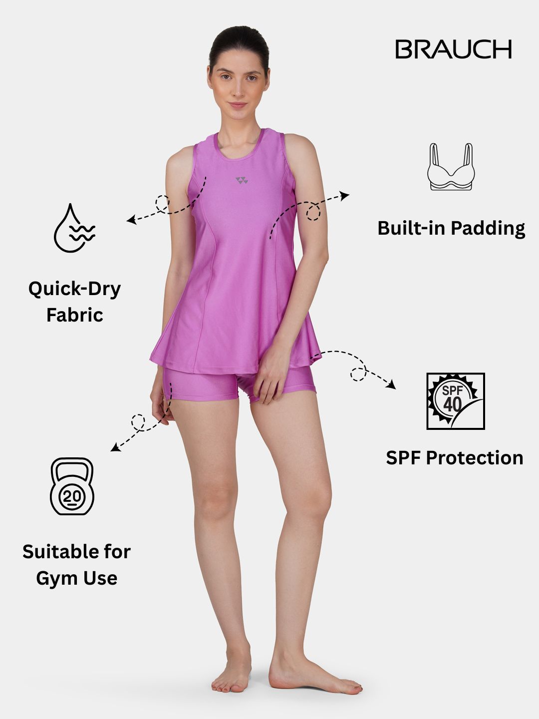 Brauch Women Pink Padded Active Fit 2-Piece Swimwear Set