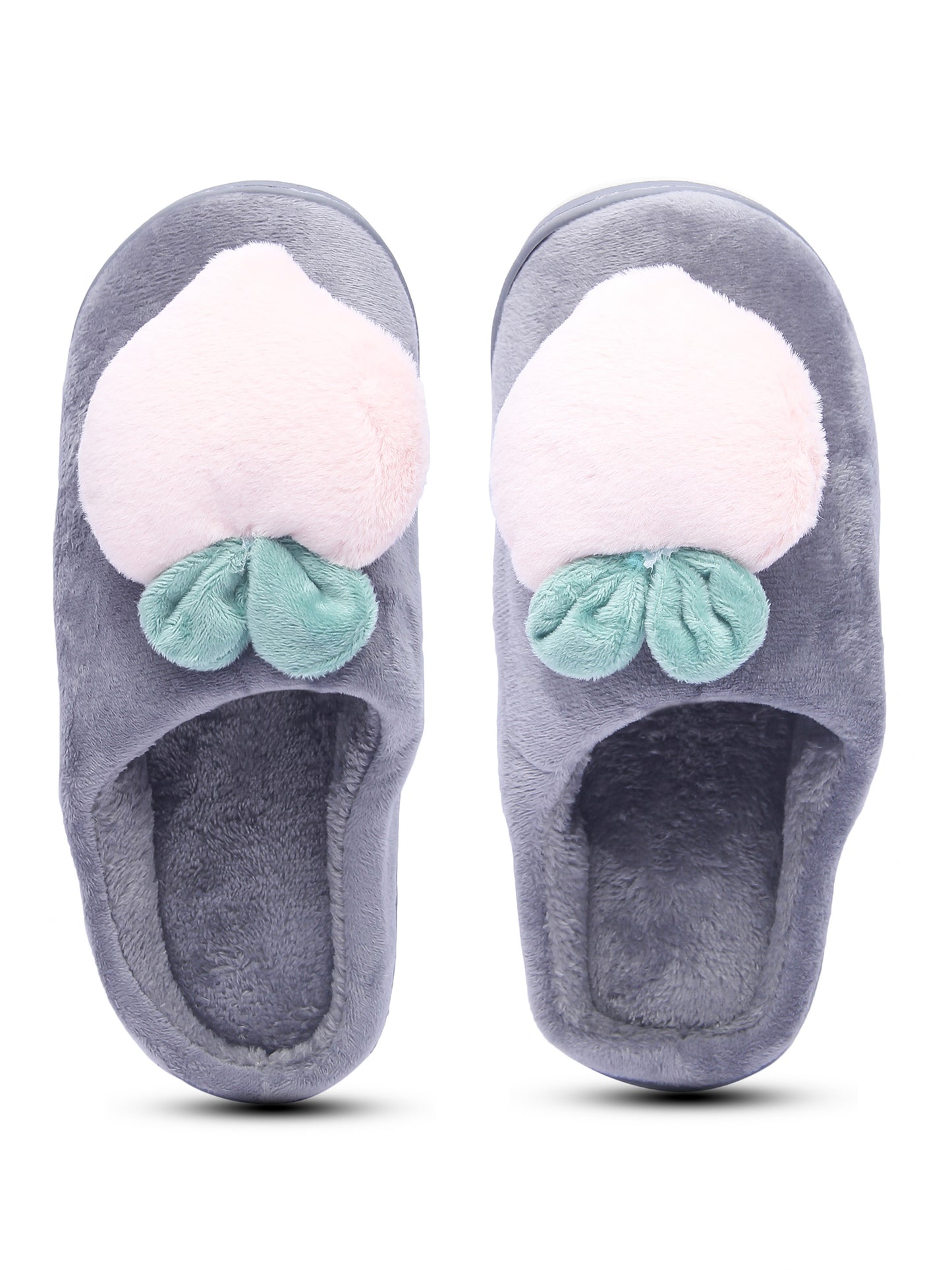 Brauch Women's Grey Fur Heart Apple Winter Slippers