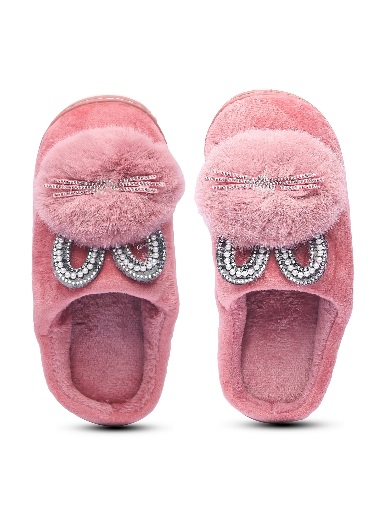 Brauch Women's Pink Pearl Glitter Kitty Winter Slippers