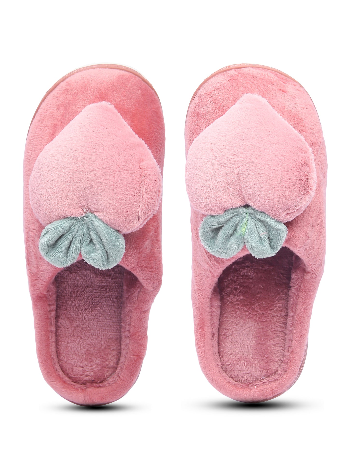 Brauch Women's Pink Fur Heart Apple Winter Slippers