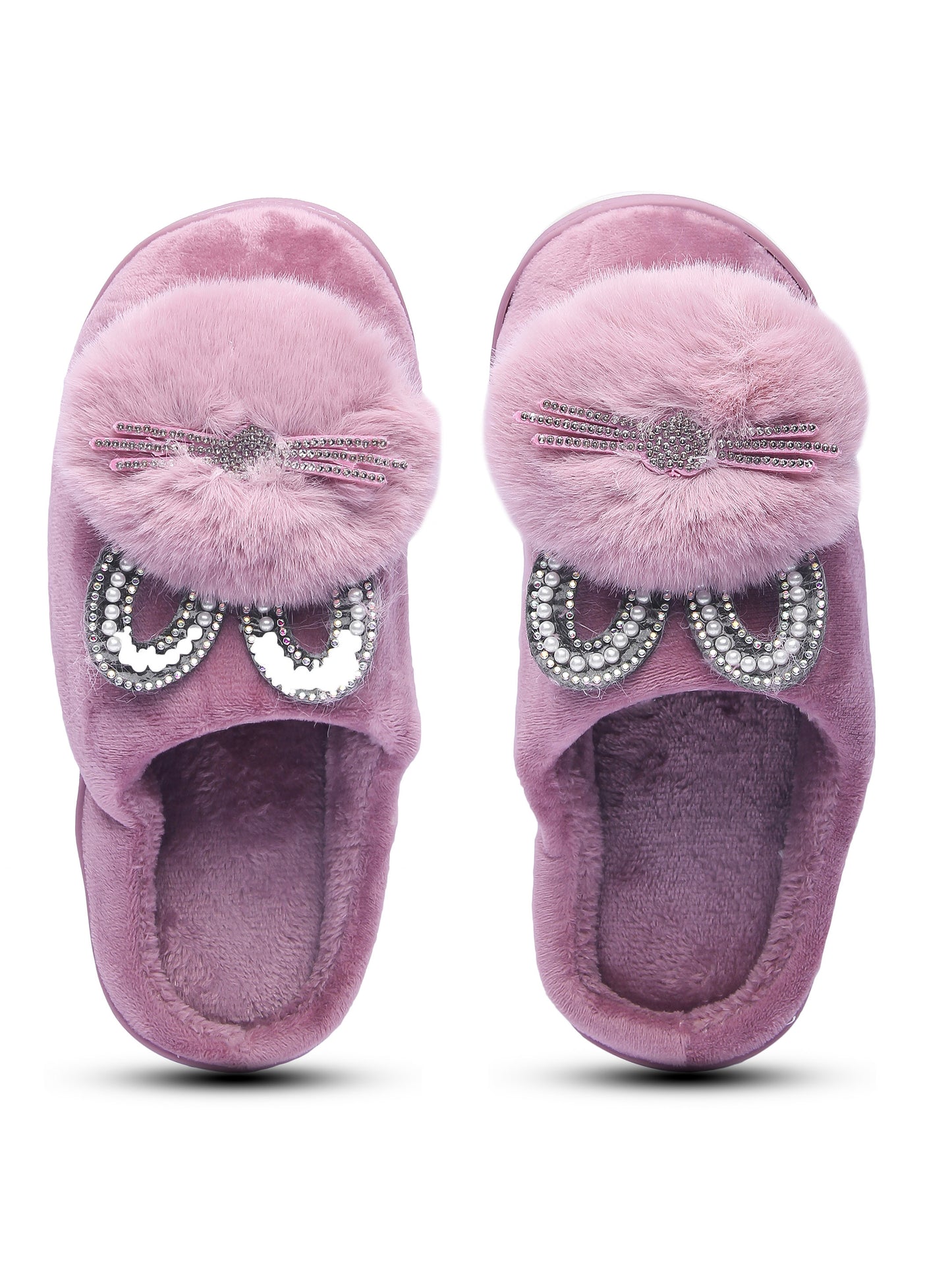 Brauch Women's Purple Pearl Glitter Kitty Winter Slippers