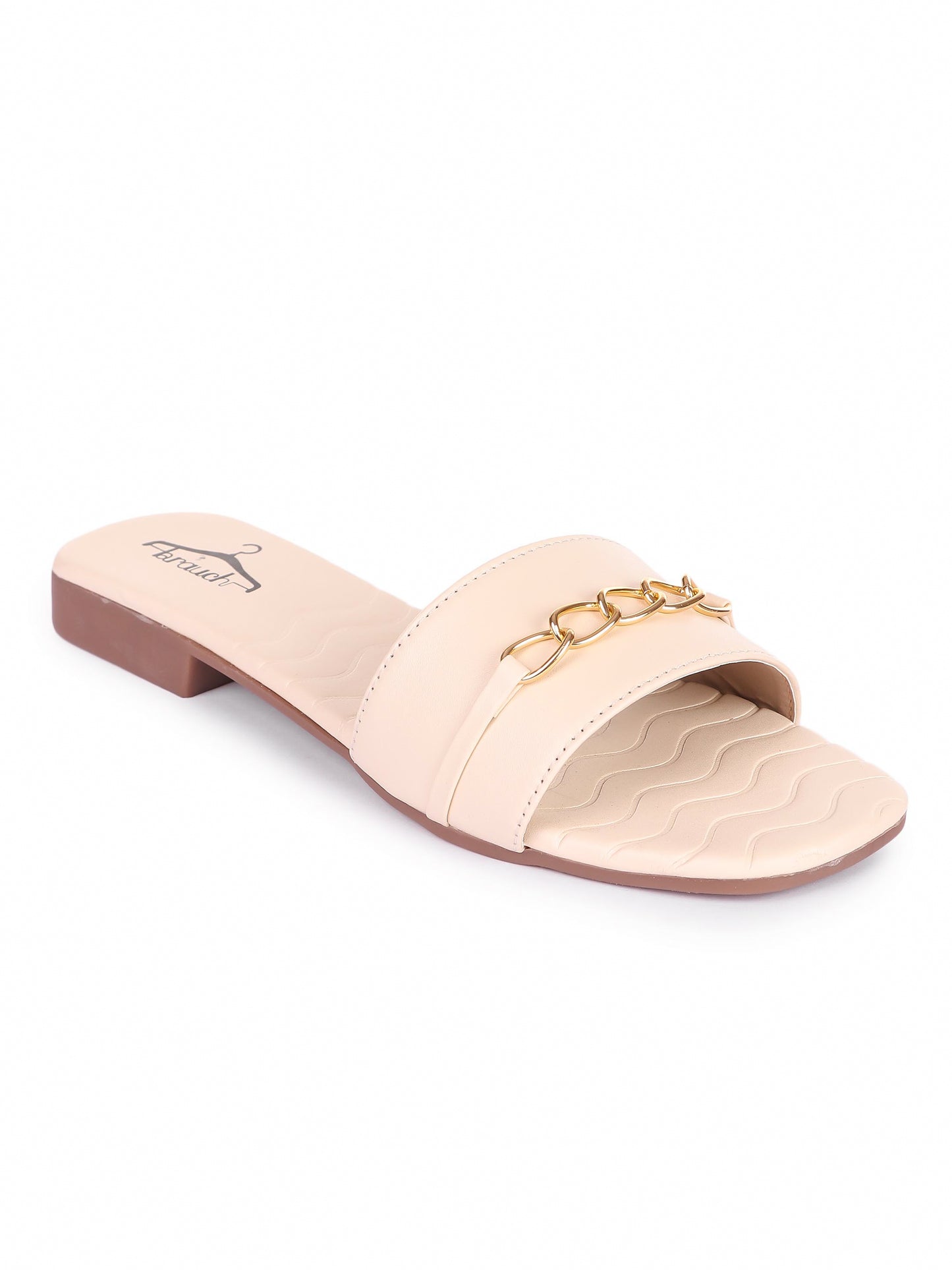 Brauch Off White Buckle Strap Patterned Flats