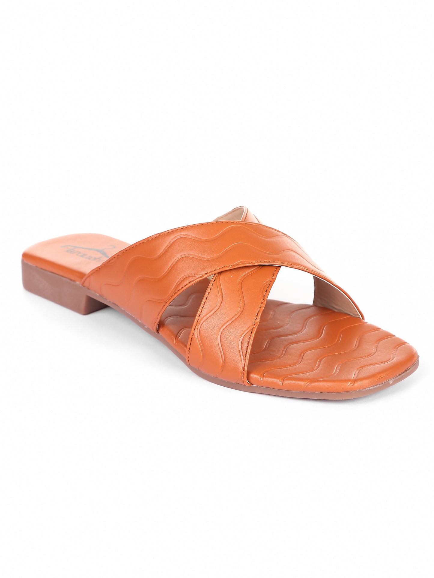Brauch Tan Cross Strap Patterned Flats