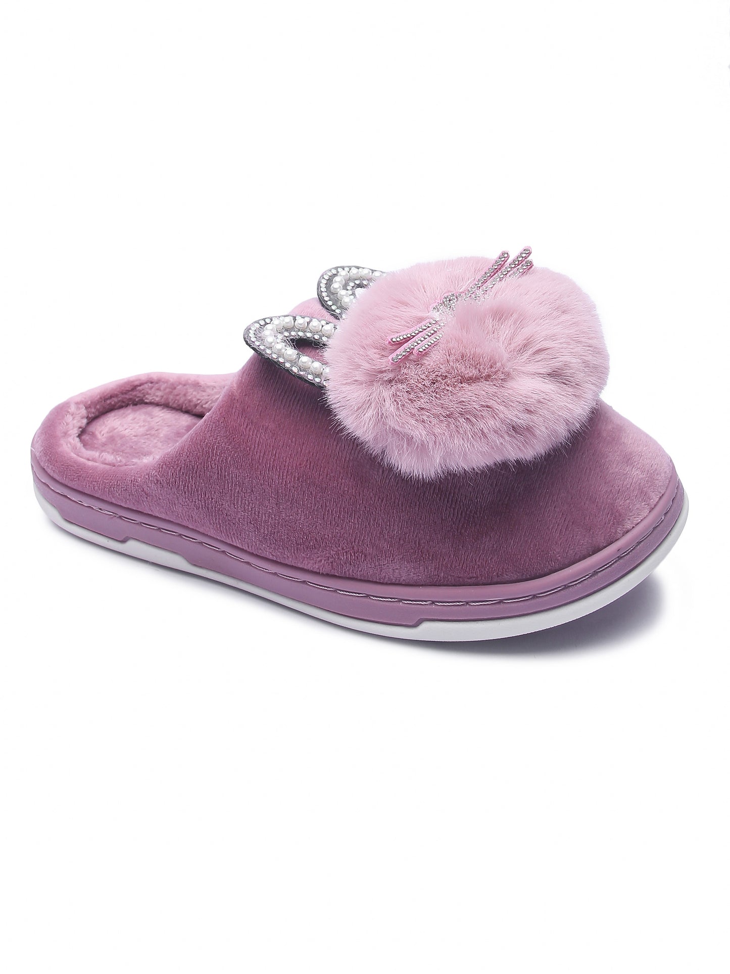 Brauch Women's Purple Pearl Glitter Kitty Winter Slippers