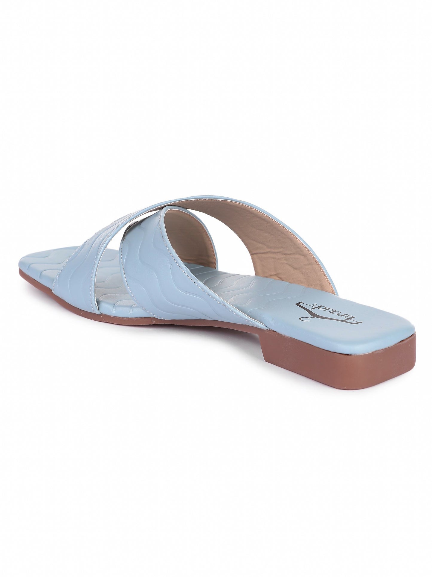 Brauch Sky Blue Cross Strap Patterned Flats