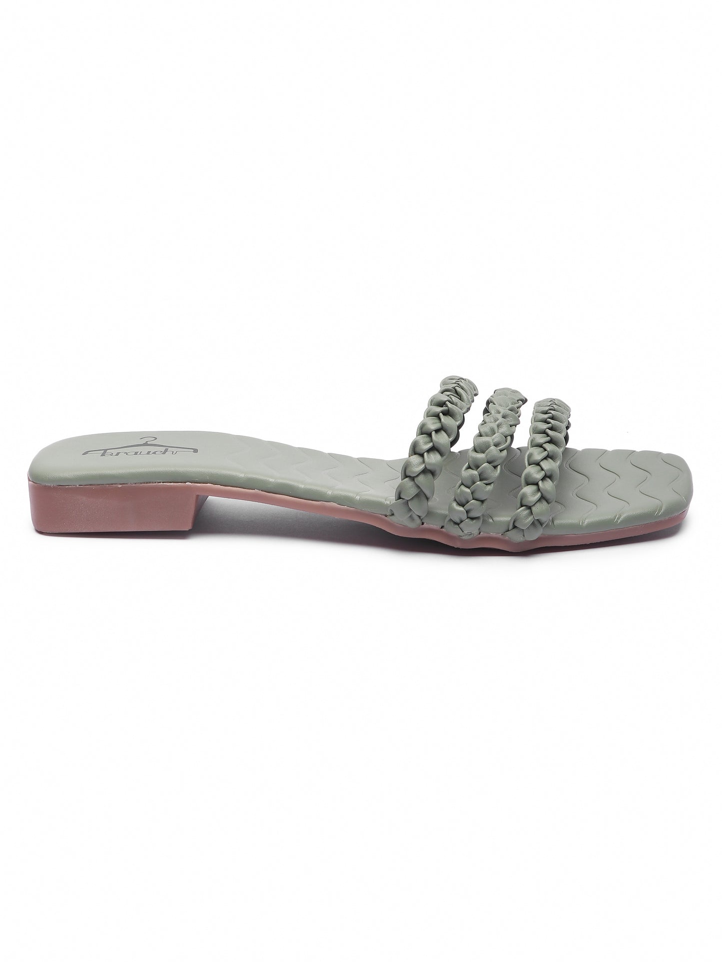 Brauch Olive Braided Multistrap Patterned Flats