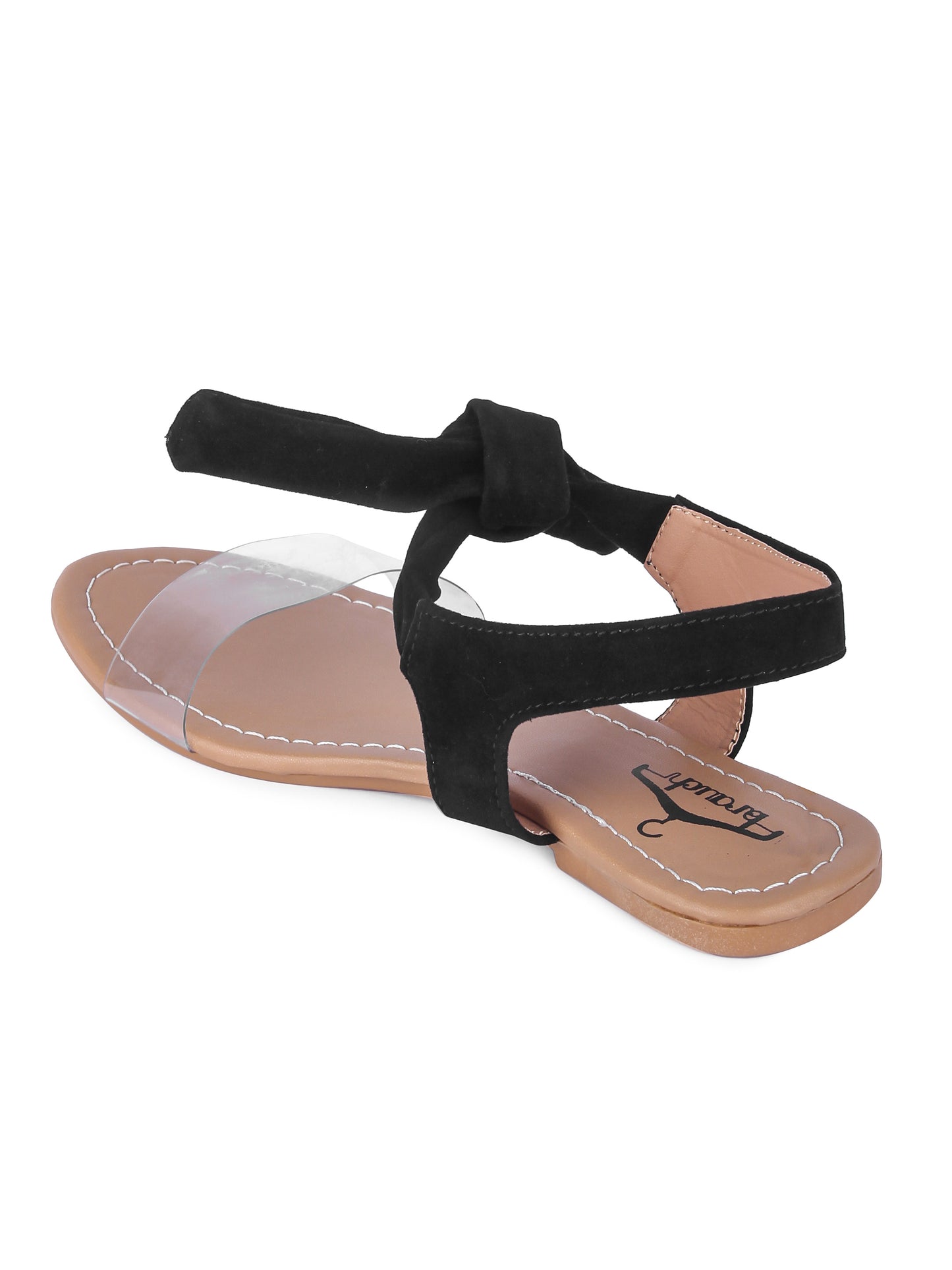 Women Black Suede Transparent Tie Up Fashion Sandal