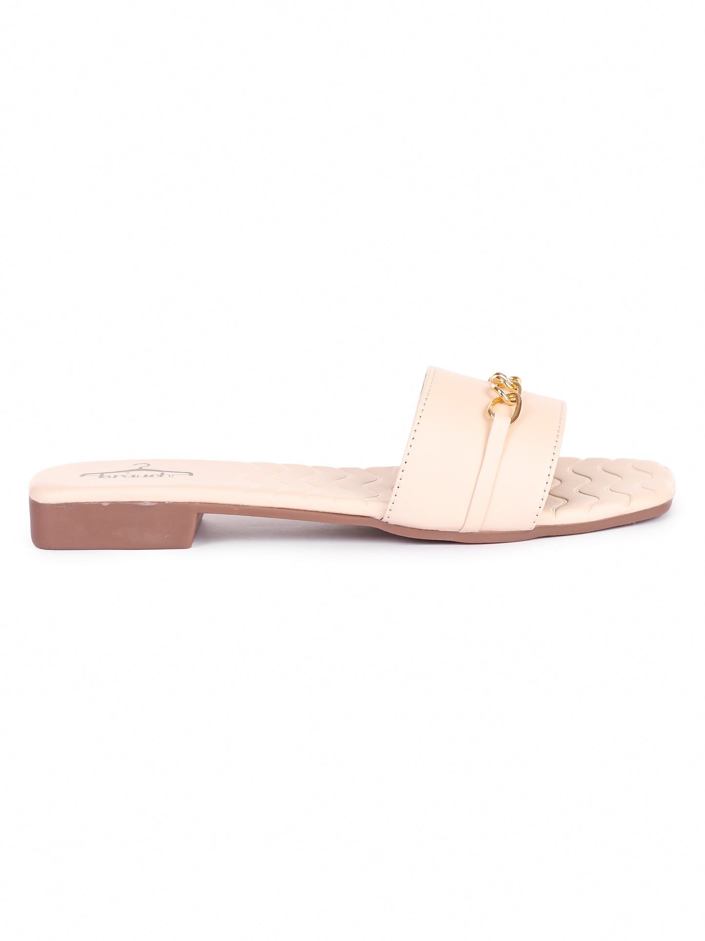 Brauch Off White Buckle Strap Patterned Flats