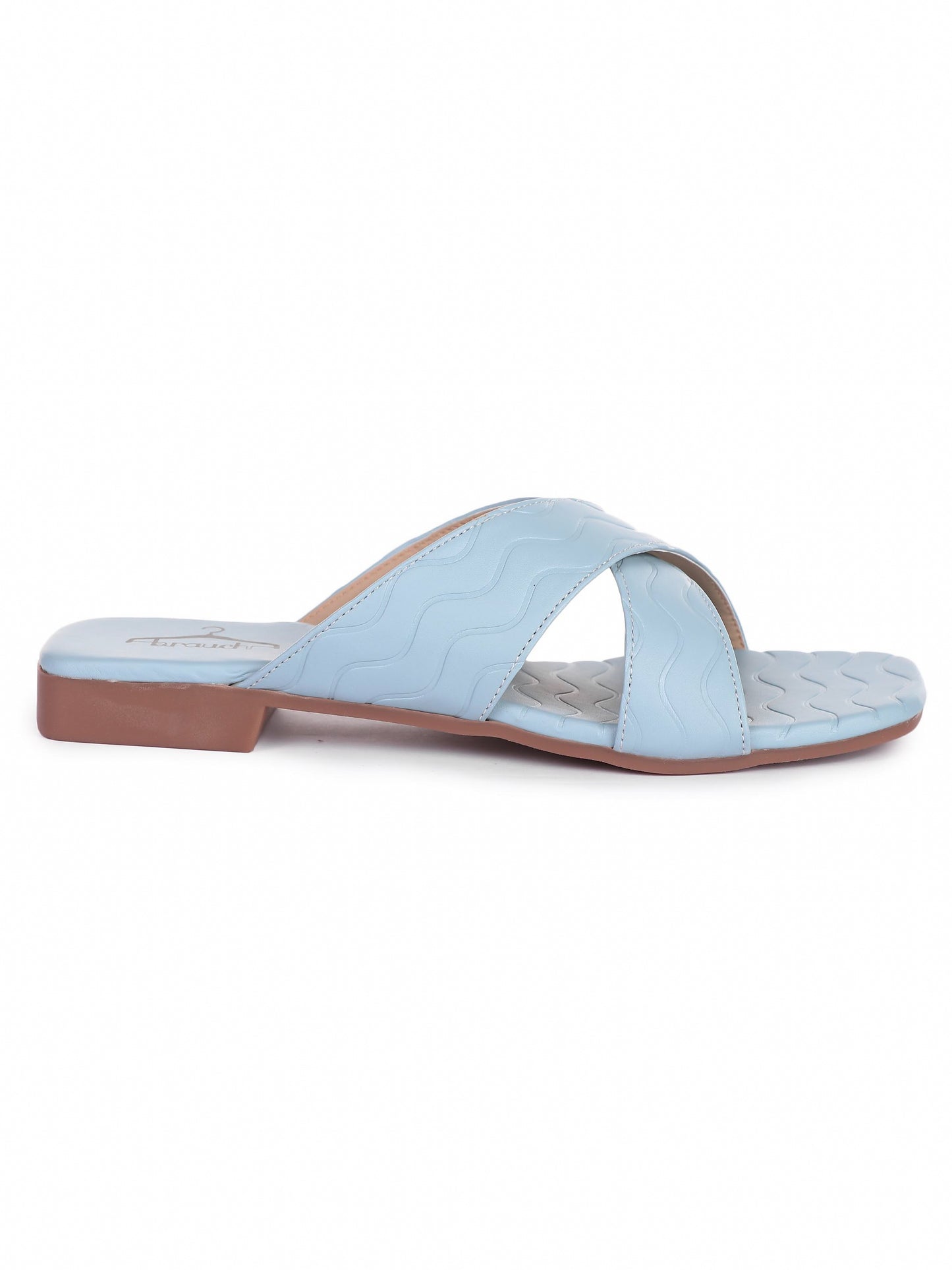 Brauch Sky Blue Cross Strap Patterned Flats