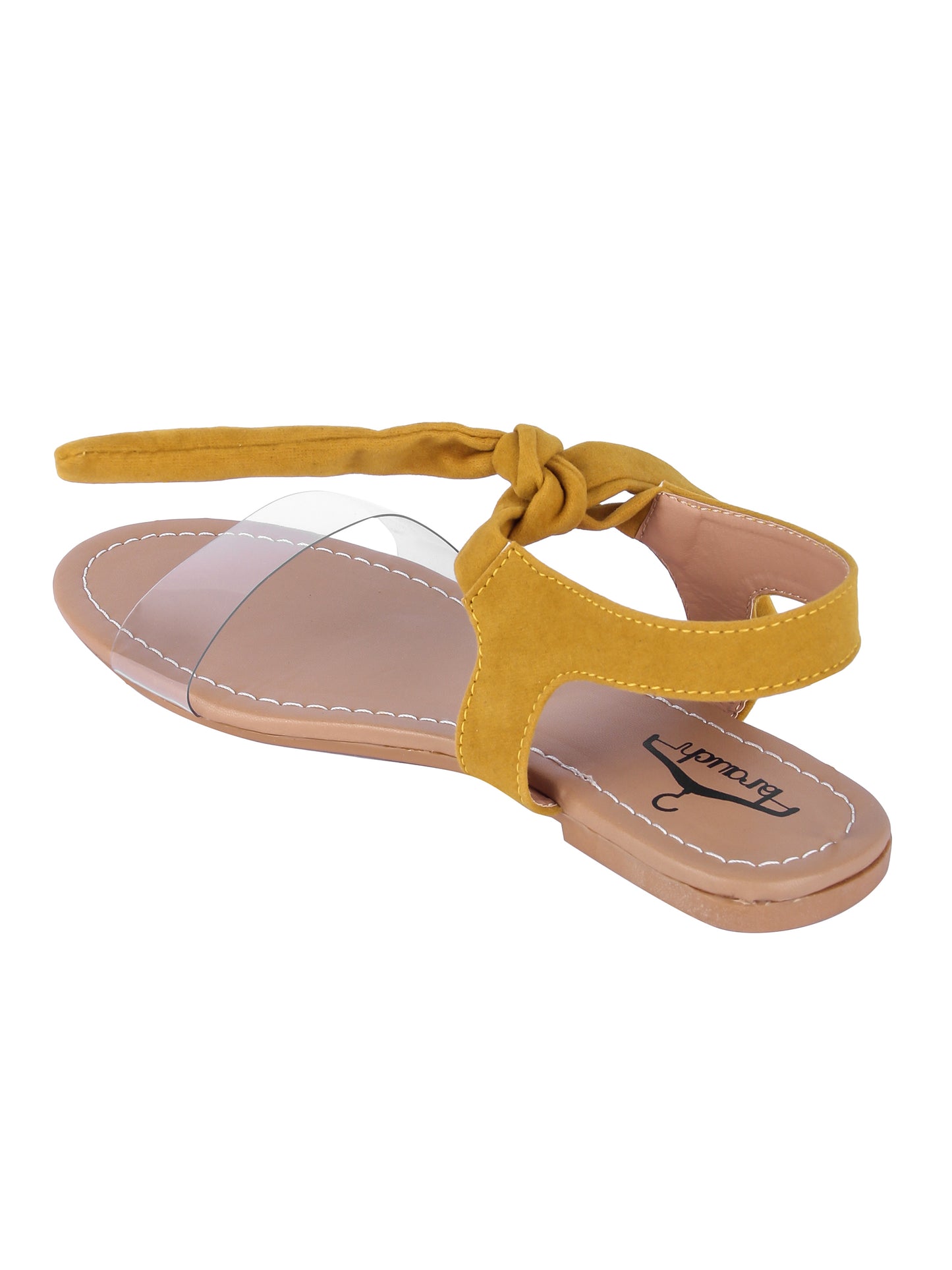 Women Mustard Suede Transparent Tie Up Fashion Sandal