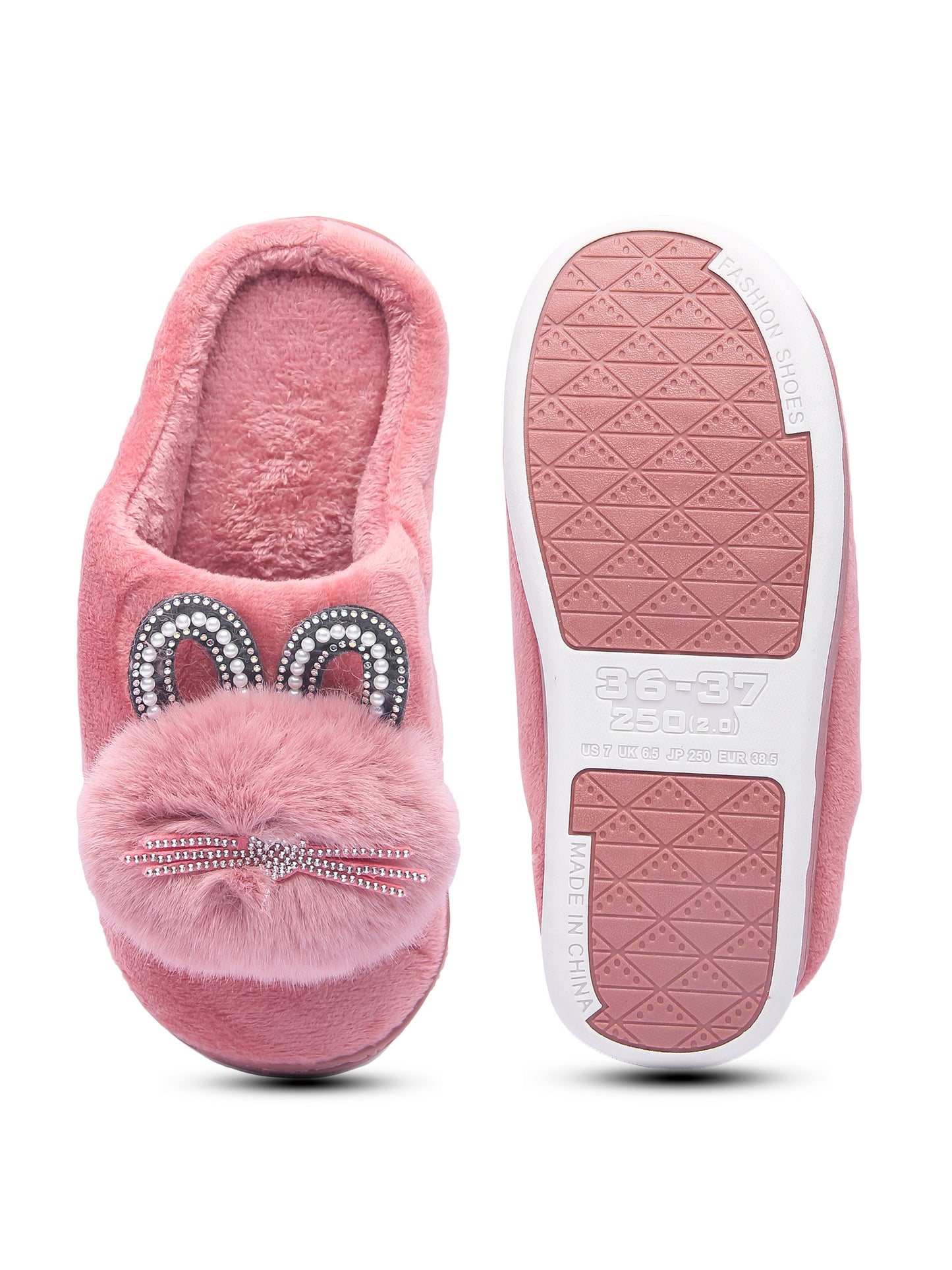 Brauch Women's Pink Pearl Glitter Kitty Winter Slippers