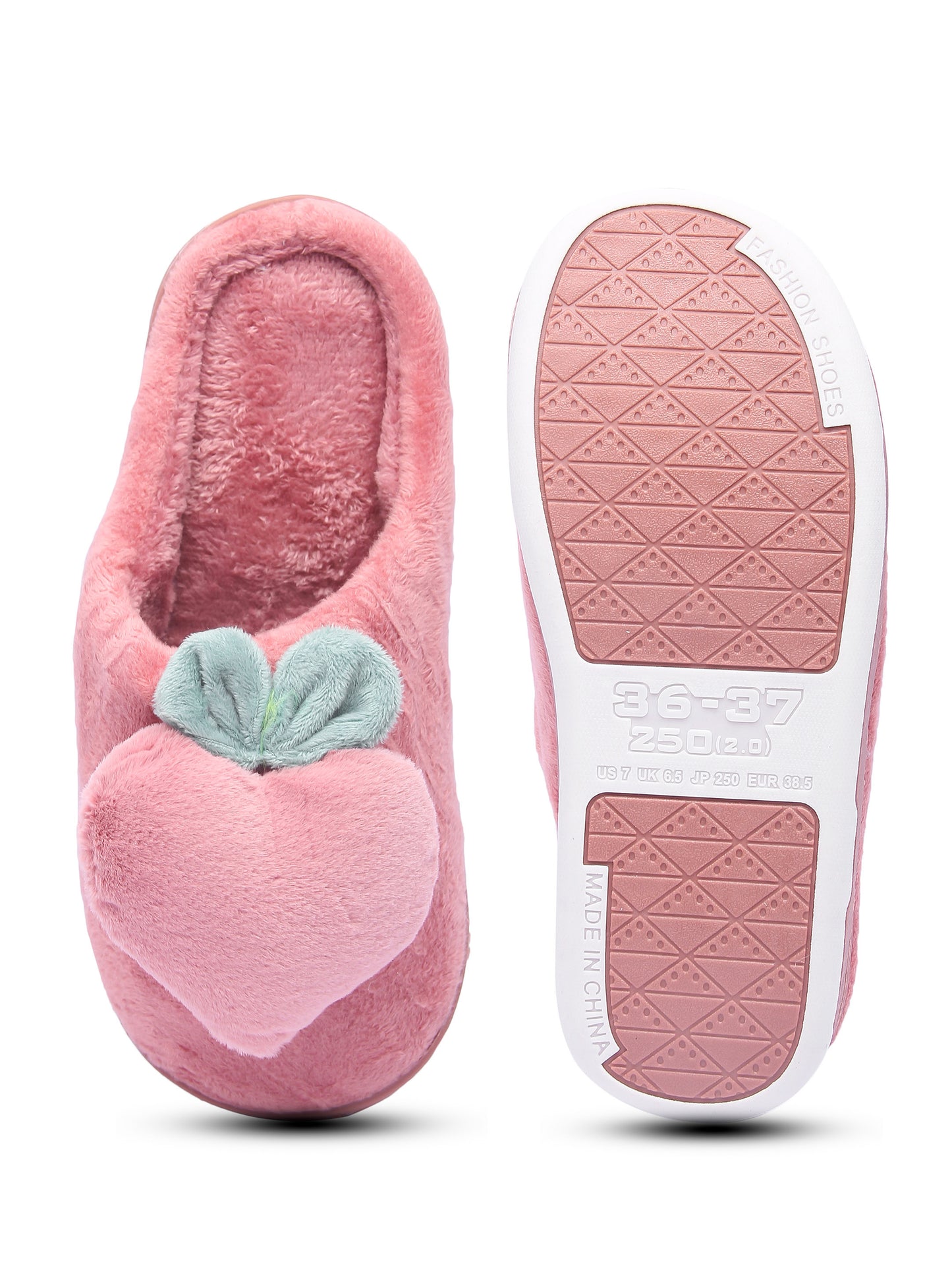 Brauch Women's Pink Fur Heart Apple Winter Slippers