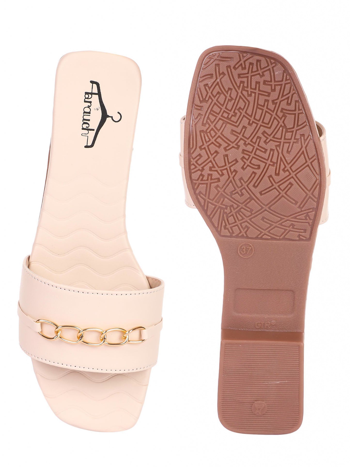 Brauch Off White Buckle Strap Patterned Flats