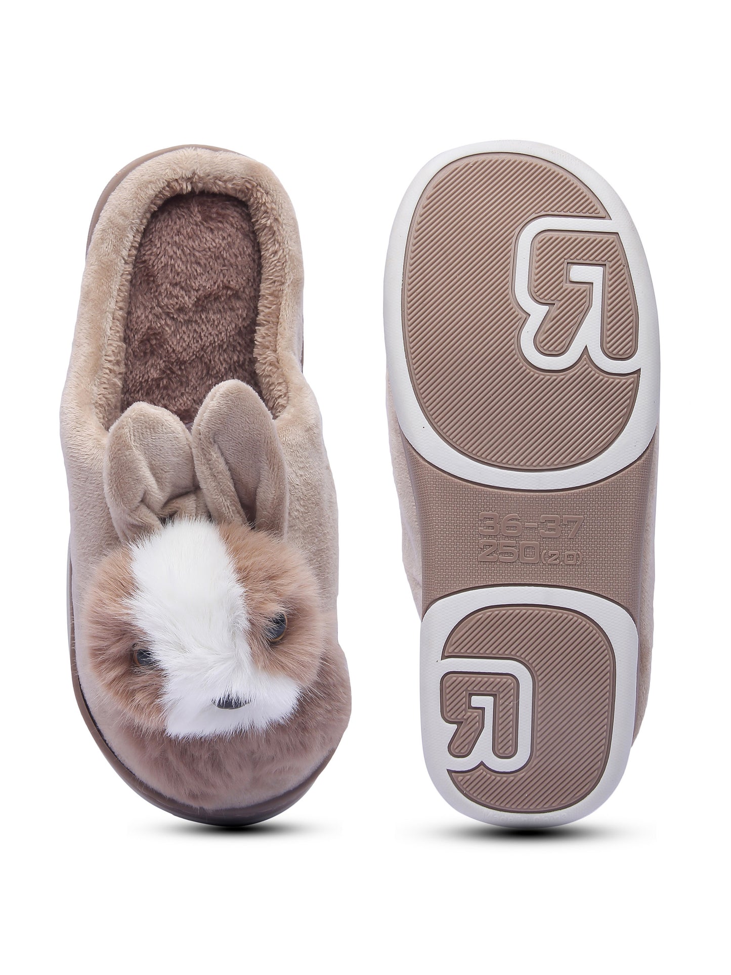 Brauch Women's Tan Cute Rabbit Winter Slippers