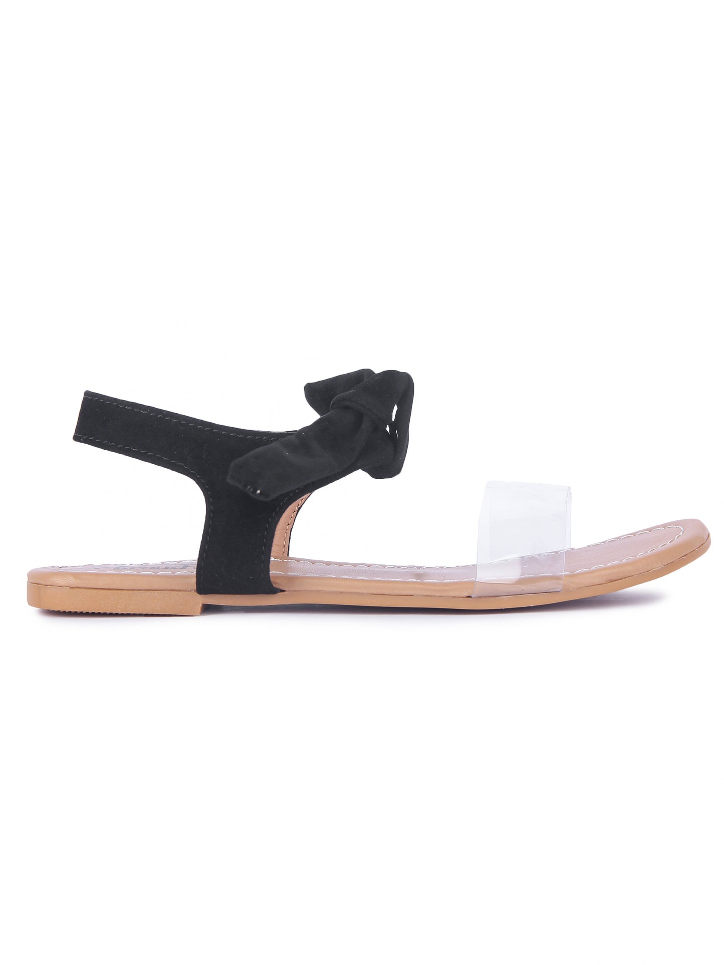 Women Black Suede Transparent Tie Up Fashion Sandal