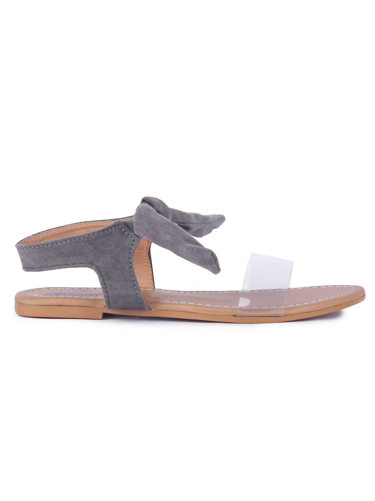 Women Grey Suede Transparent Tie Up Fashion Sandal