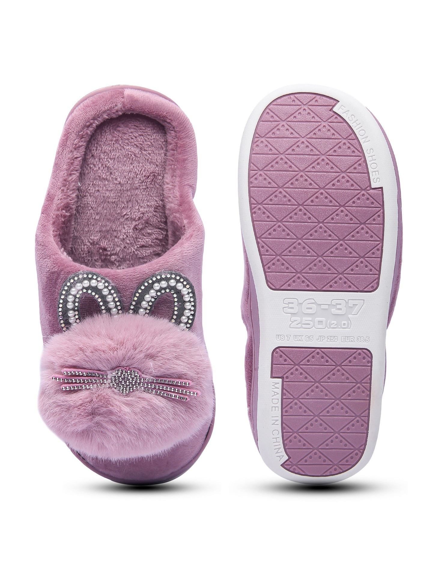 Brauch Women's Purple Pearl Glitter Kitty Winter Slippers